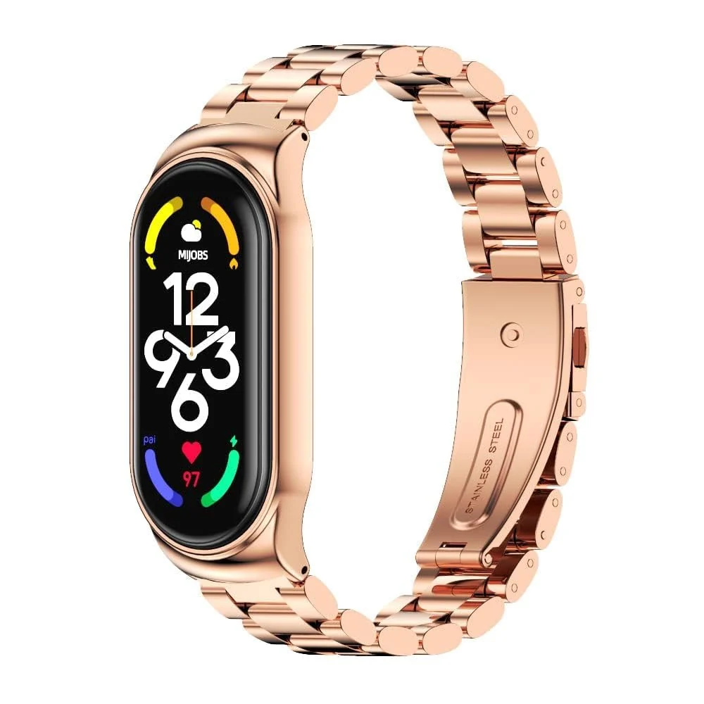 DL3 Mobilak Compatible For Xiaomi Mi Band 7 Strap, Metal Bracelet MiBand 7 Waterproof Stainless Steel Wrist Strap Accessory Band Strap for Xiaomi Mi Smart Band 7 - pink