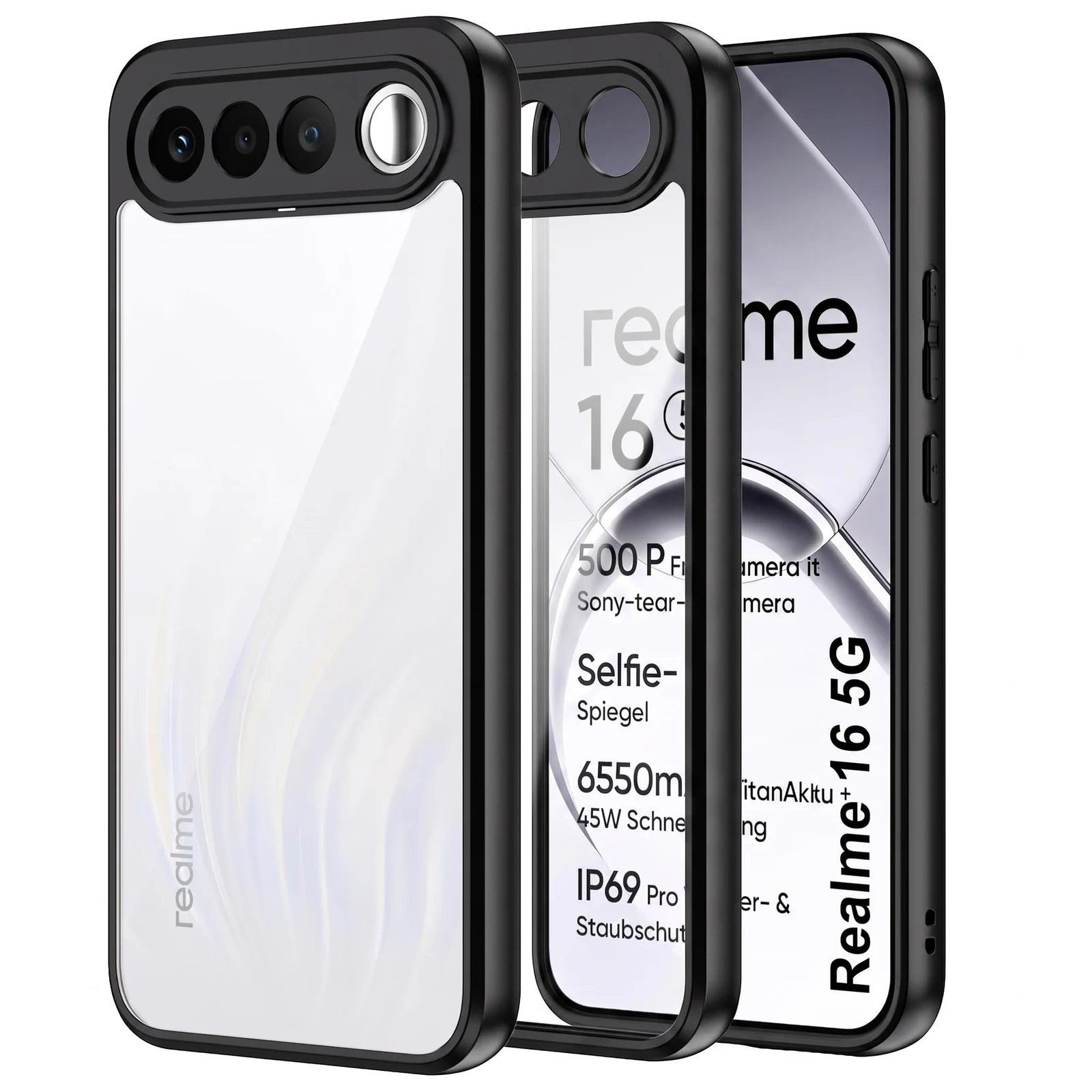 DL3 Mobilak Case Transparent For realme 16 5G, Military-Grade Shockproof Anti-Yellowing, Slim Protective Phone Case Bumper Cover With Camera Protective - Black