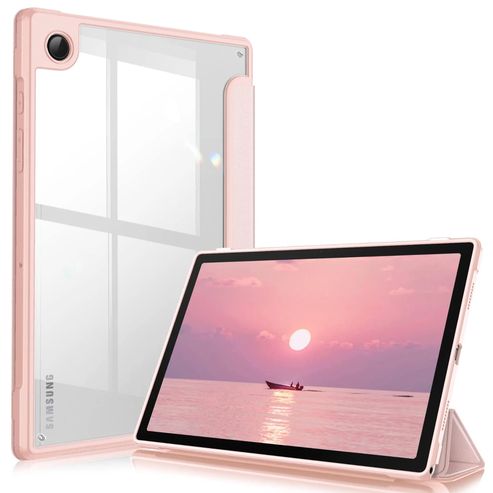 DL3 Mobilak Hybrid Slim Case for Samsung Galaxy Tab A8 10.5 inch 2021 Model (SM-X200/X205), Shockproof Cover with Clear Transparent Back Shell, Auto Wake/Sleep - Rose Gold