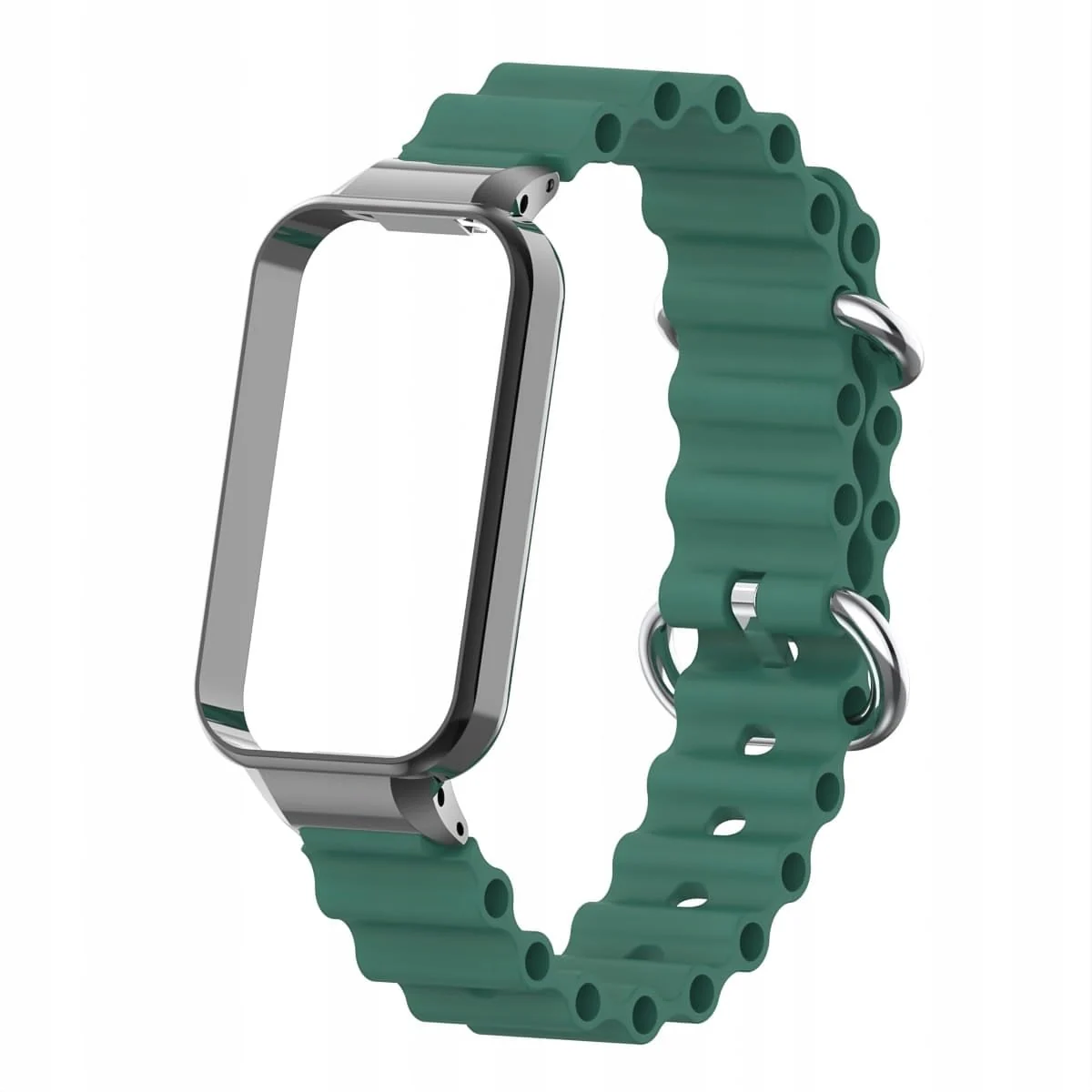 DL3 Mobilak Ocean Strap Compatible with Xiaomi Redmi Band 2/Smart Band 8 Active, Adjustable Silicone Band with Metal Buckle and Frame for Women and Men - Green