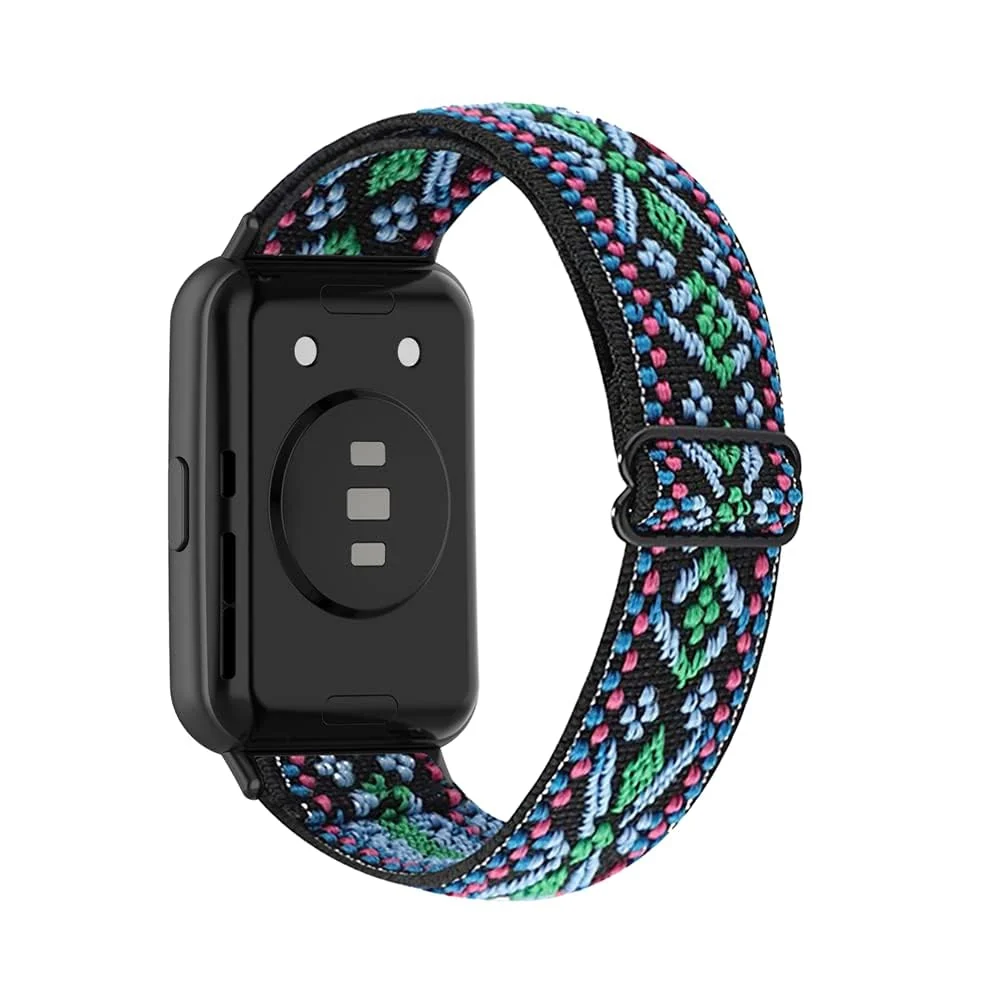 DL3 Mobilak Elastic Straps Compatible with Huawei Watch Fit Men Women, Adjustable Stretchy Bracelets Sport Nylon Replacement Bracelet for Huawei Watch Fit - Blue Green
