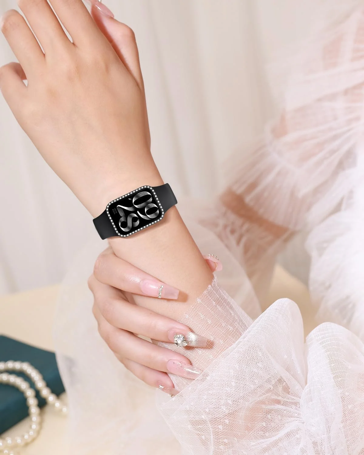DL3 Mobilak Bling Case Without screen protector for Xiaomi Smart Band 9 Pro, Hard PC Frame Case, Crystal Diamonds Bumper Cover for Women Girls, Slim Protective Cover for Xiaomi Mi Band 9 Pro - Black