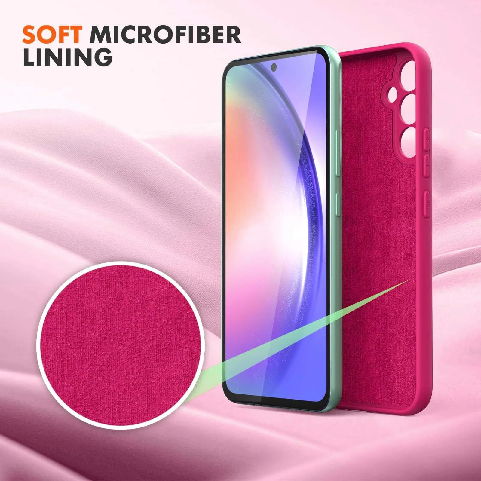 DL3 Mobilak Liquid Silicone Protective Case for Samsung Galaxy S23 FE with Microfiber Lining and Shockproof Design - Hot Pink