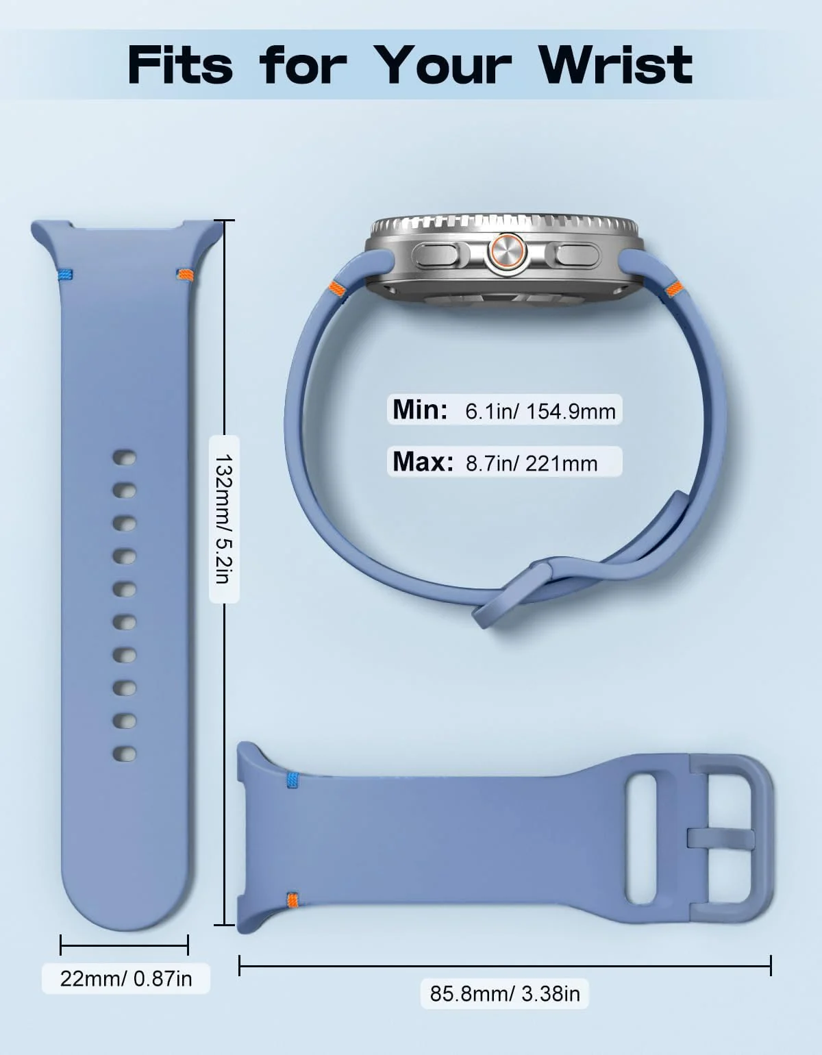 DL3 Mobilak Silicone Bands Compatible with Samsung Galaxy Watch 8 Band 40mm 44mm, Galaxy Watch 8 Classic Band 46mm, Waterproof Soft Wristband Sport Strap for Galaxy Watch 8 Bands 2025 Women Men - Blue