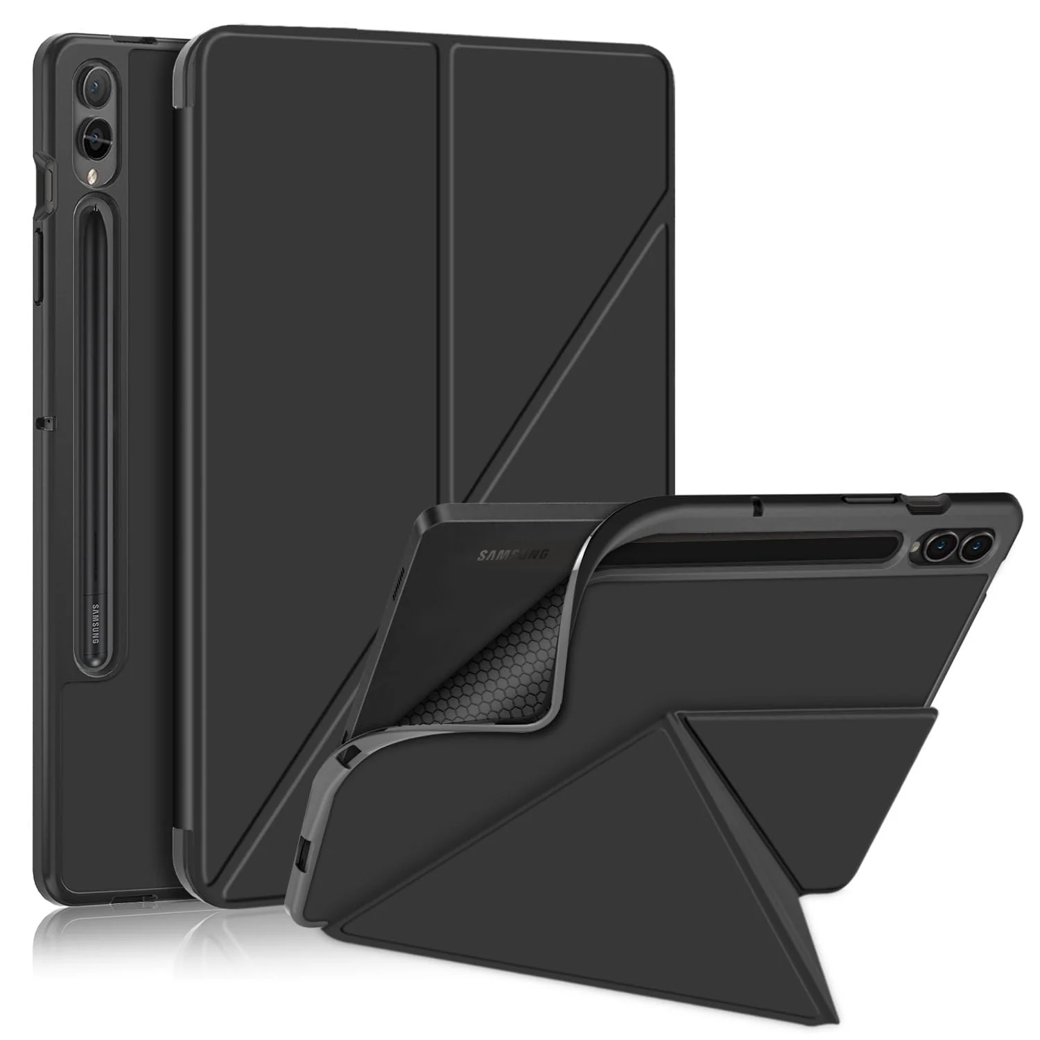 DL3 Mobilak For Samsung Galaxy Tab S8+ Plus 2022 / S7 FE 2021 / S7+ Plus 2020 12.4-Inch Case, Smart Stand, Pencil Holder, Shockproof Slim Lightweight Leather Cover, Modern Abstract Design - Black