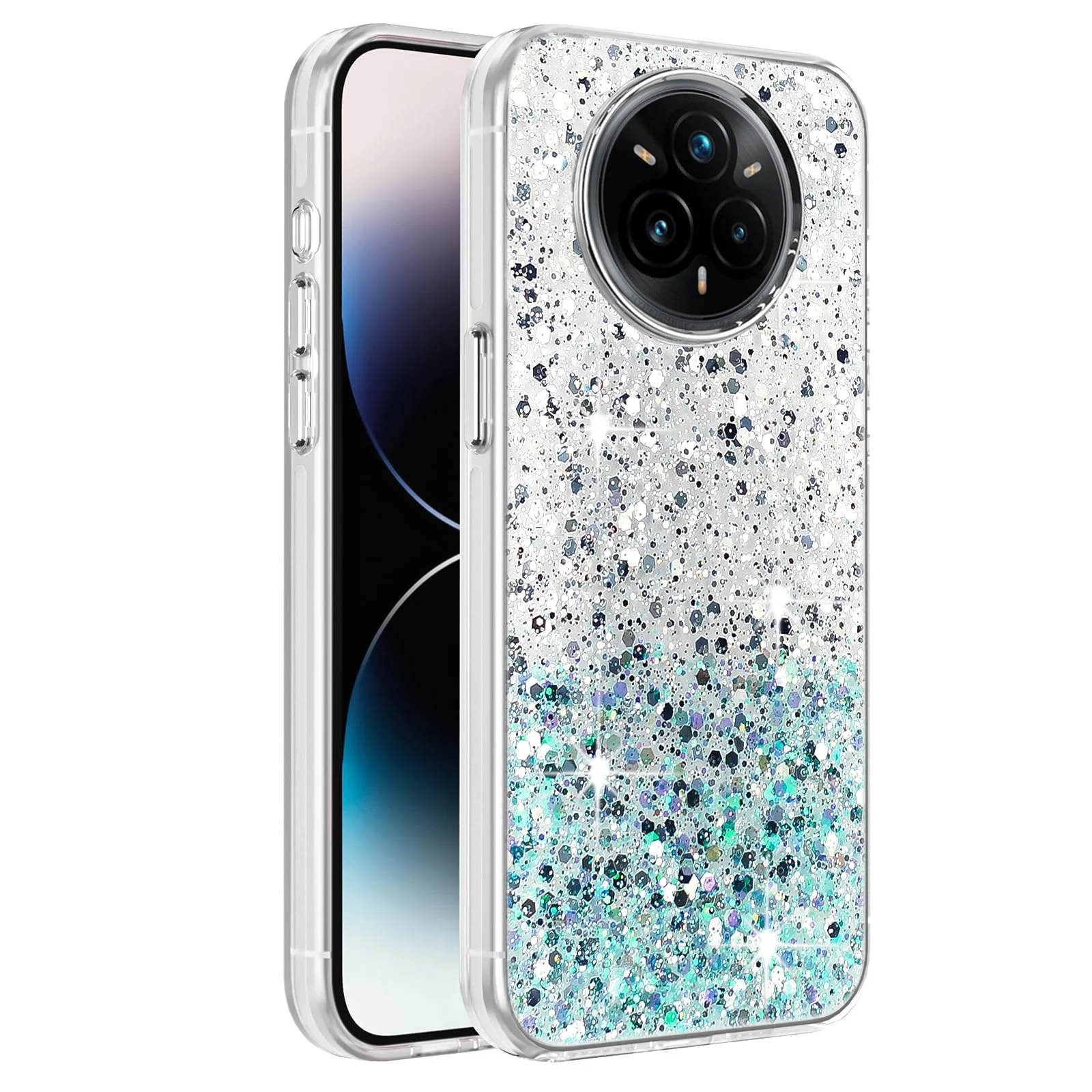 DL3 Mobilak Glitter Protective Case for realme 14 Pro + Plus 5G, Supports wireless charging, Camera protection, Shock-absorbing protection - White Green