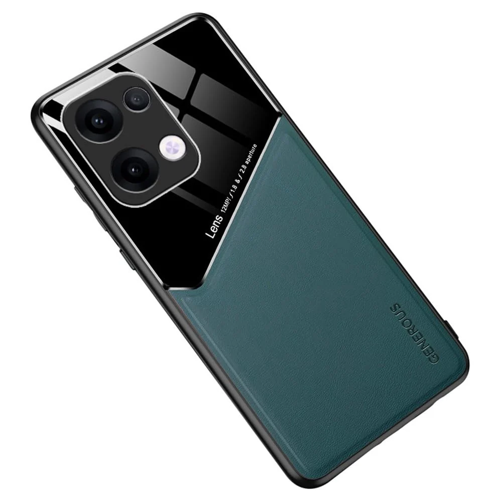 DL3 Mobilak Faux Leather and Plexiglass TPU Case for OPPO Reno 13 5G with Magnetic Car-Mount Support and Shockproof Design - Green