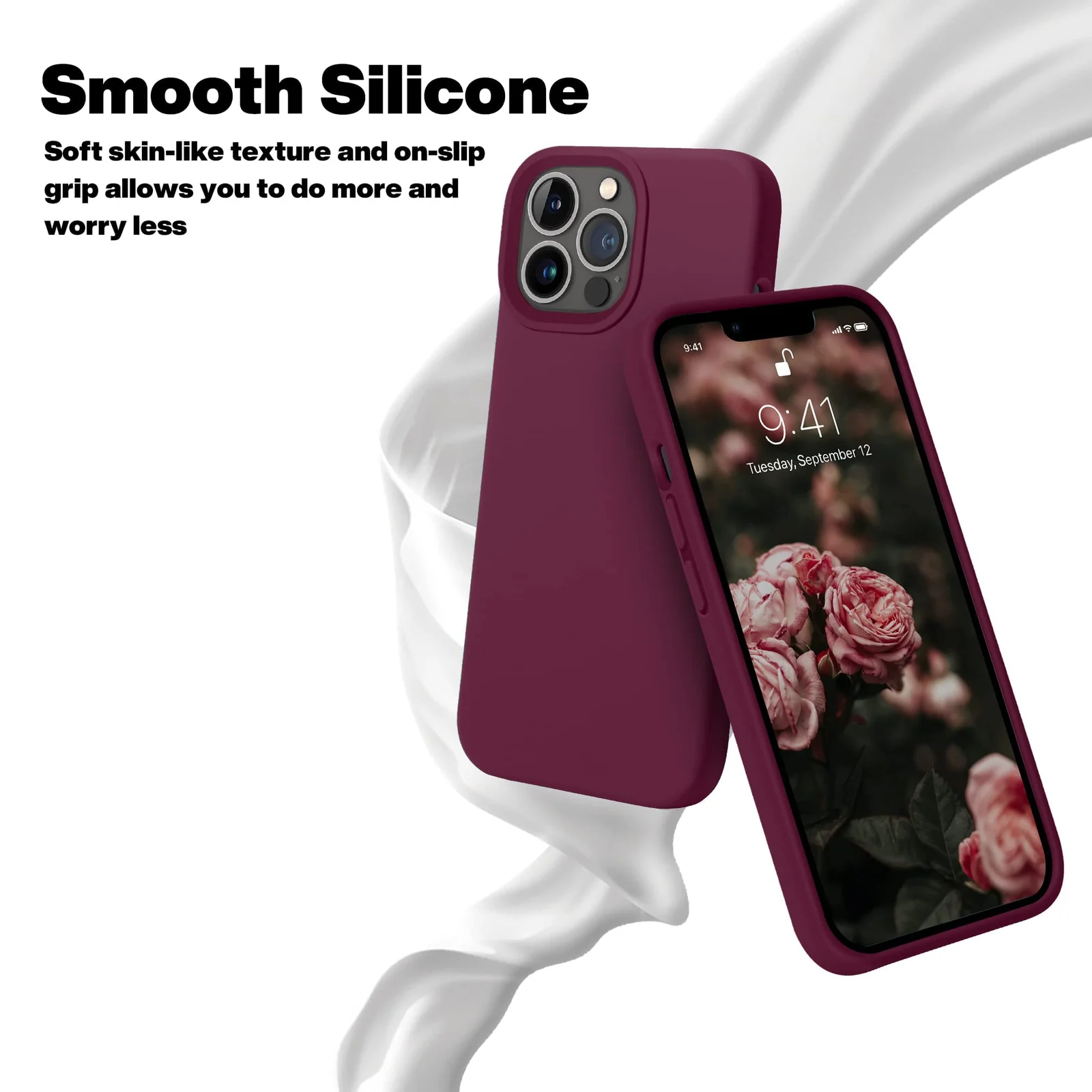 DL3 Mobilak Liquid Silicone Protective Case with Soft Microfiber Lining for iPhone 12 / 12 Pro (6.1 Inch) - Wine Red
