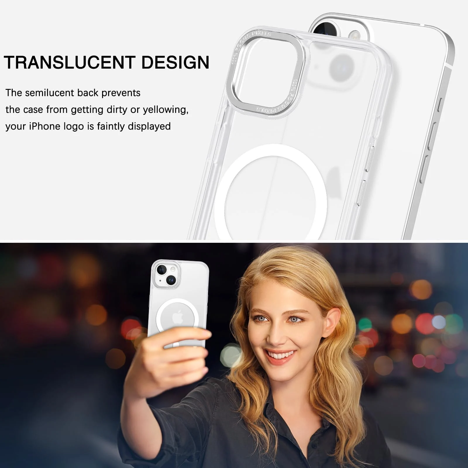 DL3 Mobilak Wallet Case with Card Slot for iPhone 15 (6.1 Inch) with Ring Holder and Magnetic Car-Mount Support - White