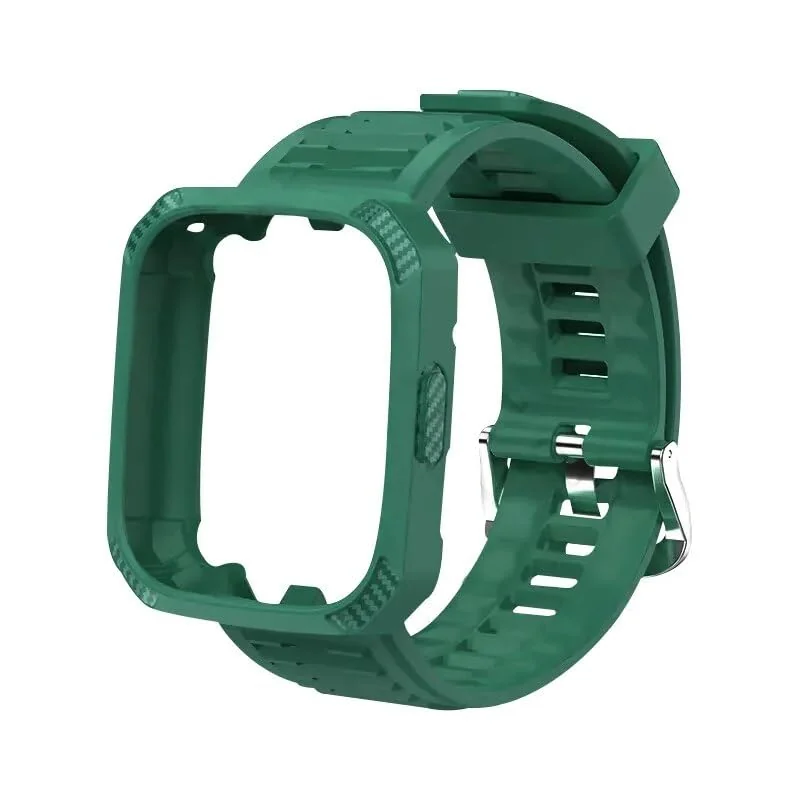 DL3 Mobilak Silicone Strap Carbon Fibre With Case Cover for Xiaomi Redmi Watch 3 Integrated strap Wristband Bracelet Metal Buckle correa Smartwatch Accessories For Redmi Watch3 - Dark Green