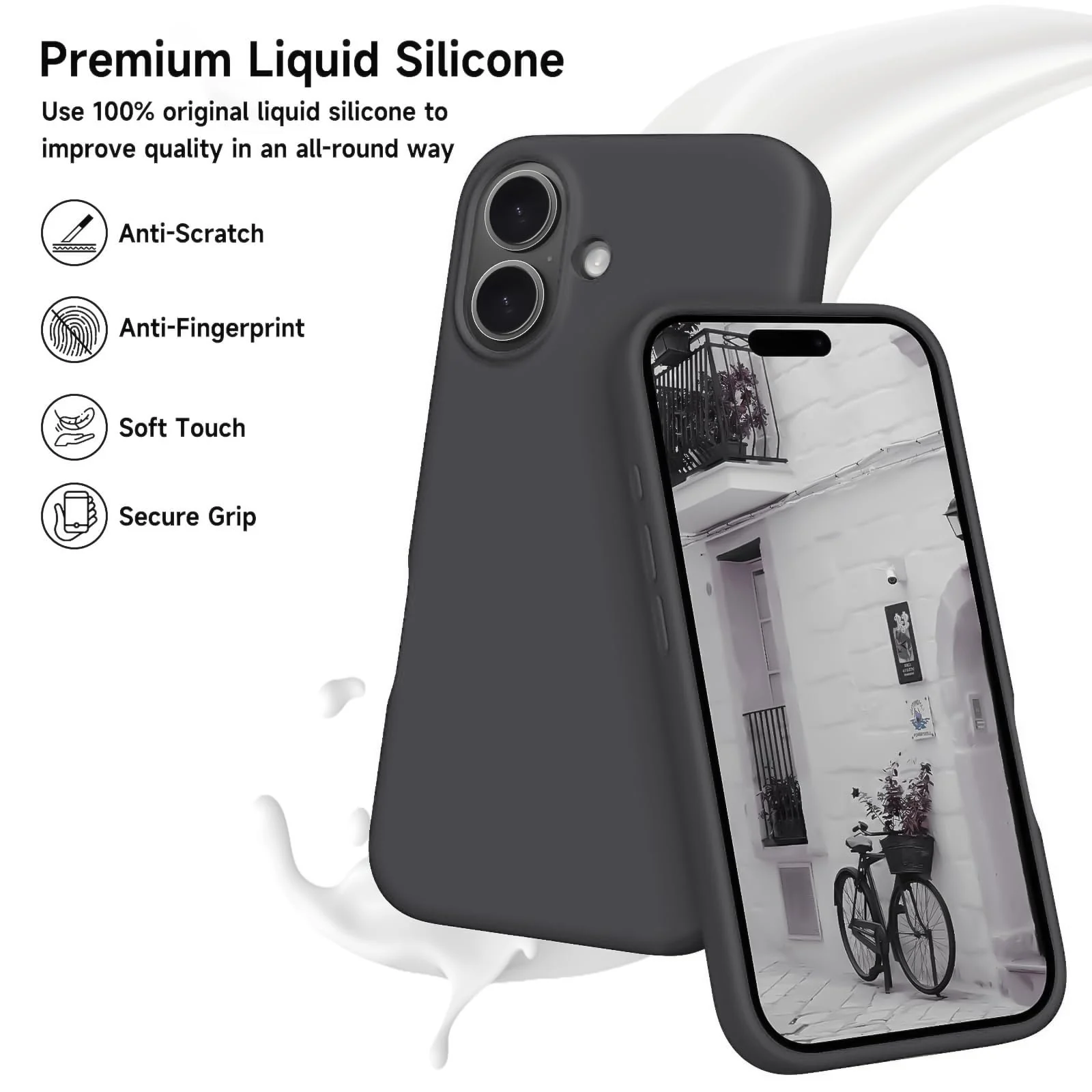 DL3 Mobilak Liquid Silicone Case for iPhone 16 + Plus 6.7-Inch, Supports wireless charging, Shock-absorbing protection, Scratch-resistant surface - Midnight Blue