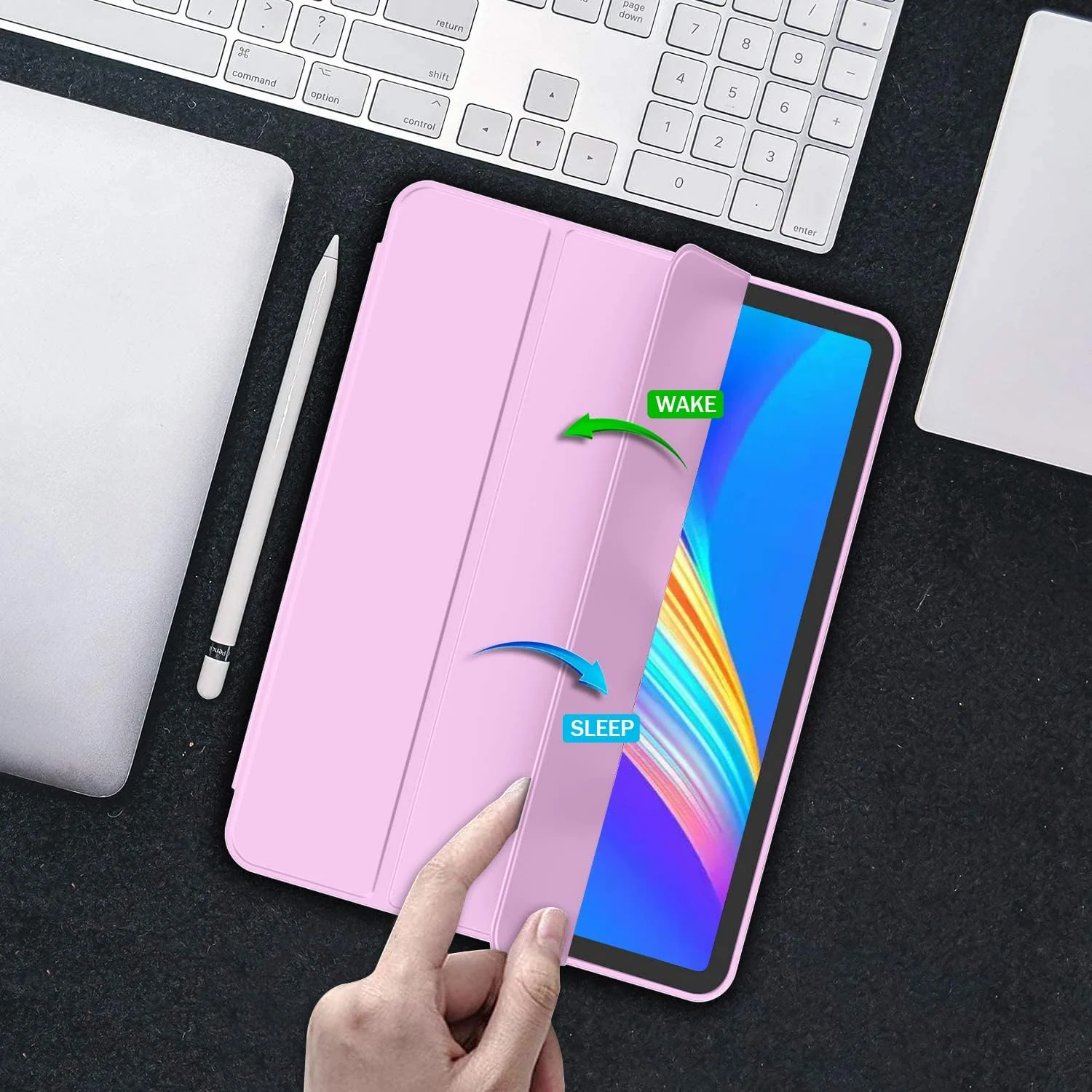 DL3 Mobilak iPad Pro 11 Inch Case 2022(4th Gen)/2021(3rd Gen)/2020(2nd Gen) with Pencil Holder, Smart Case [Support Touch ID and Auto Wake/Sleep] with Auto 2nd Gen Pencil Charging - Electric Lavender