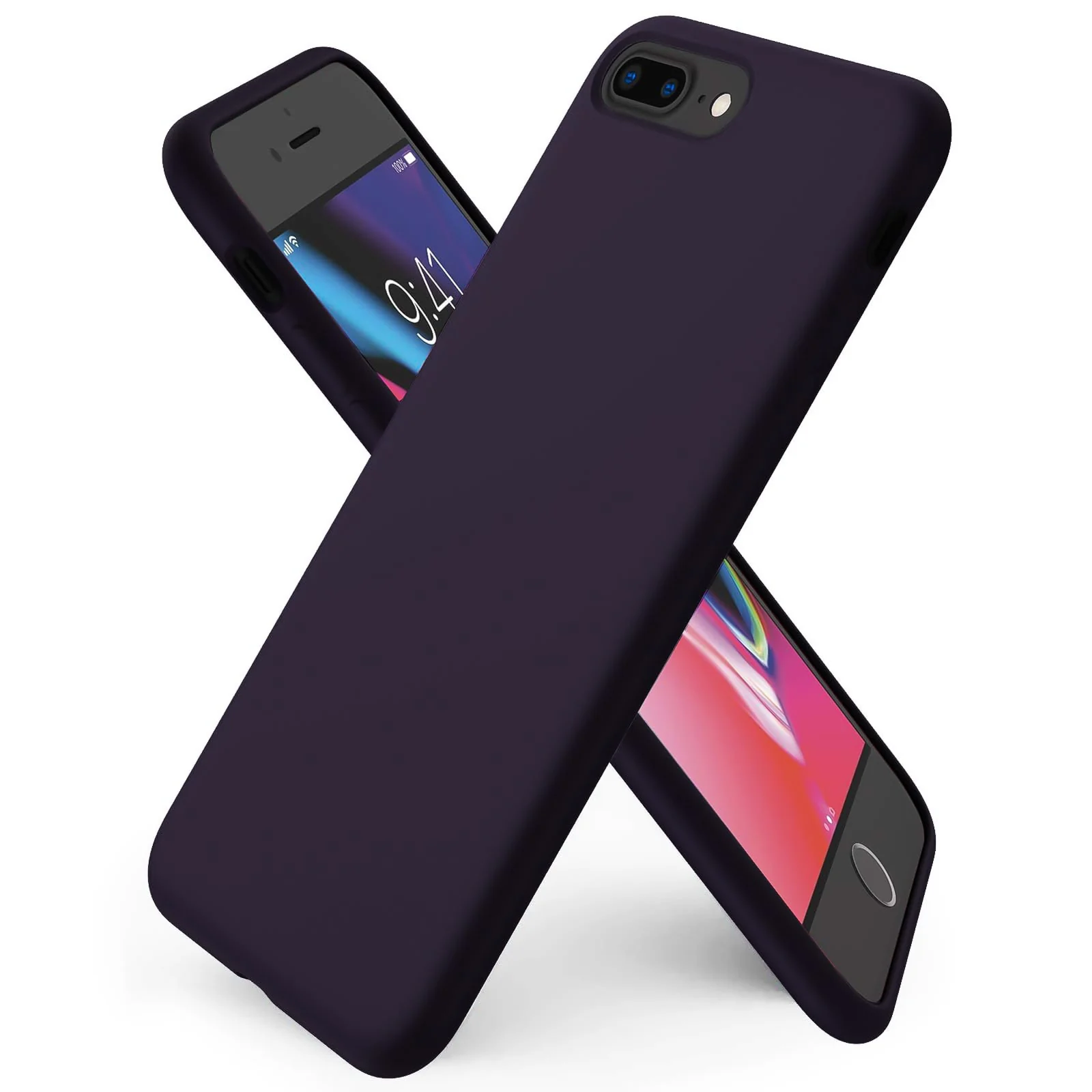 DL3 Mobilak Liquid Silicone Case for iPhone 7 Plus / iPhone 8 Plus, Shock-absorbing protection, Scratch-resistant surface, Soft microfiber lining - Elderberry
