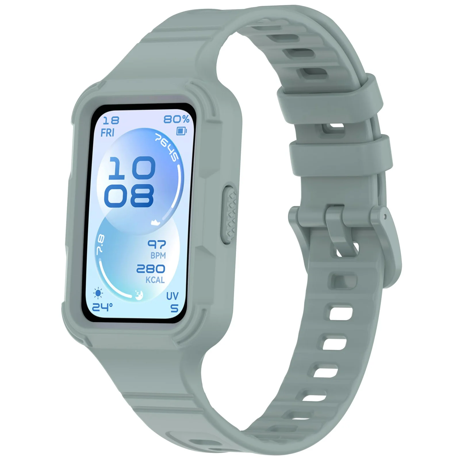 MOBIGON Rugged Silicone Strap with Bumper Case for Huawei Band 11, Pine Green
