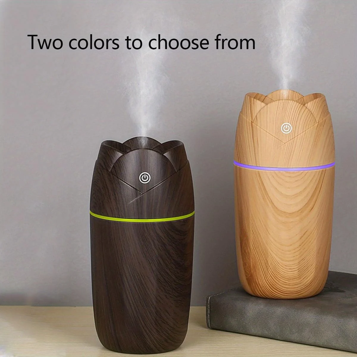 Mobigon Wood Cool Mist Ultrasonic Humidifier for Room Moisture, Aroma Diffuser for Home, 300ml Essential Oil Diffuser with 7 Colorful Night Light, Auto Shut-Off, Home, Office, car - Light Woody