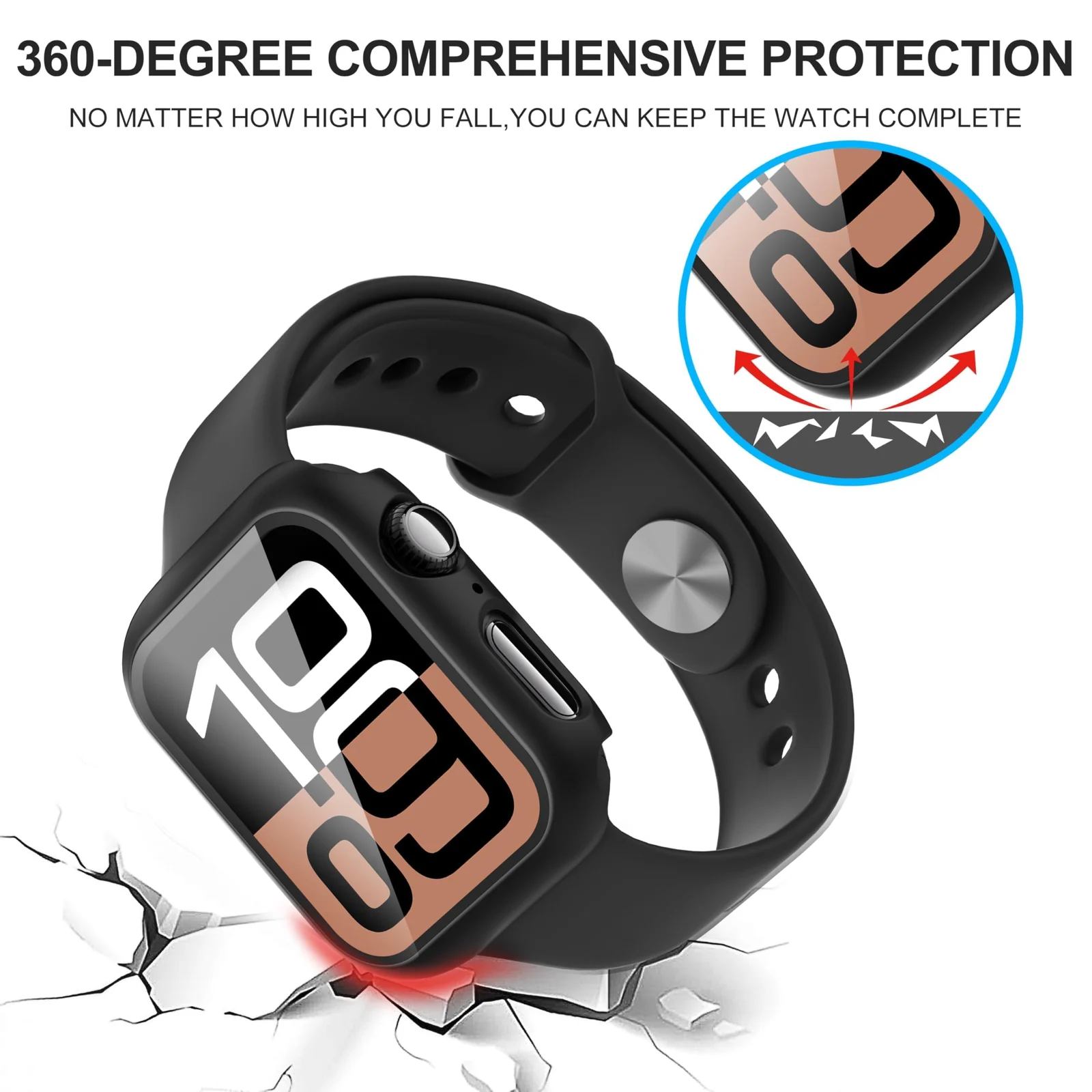 DL3 Mobilak Case with Screen Protector for Apple Watch Series 10 42mm, Bumper Full Coverage Hard PC Overall Protective Cover, Built-in Tempered Glass Film High Sensitivity - Black