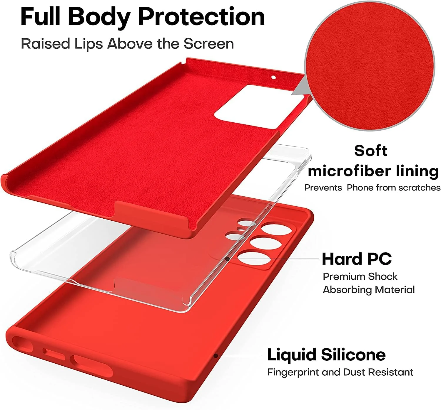 DL3 Mobilak Soft Silicone Protective Case for Samsung Galaxy S22 Ultra 5G with Microfiber Lining and Shockproof Design - Red