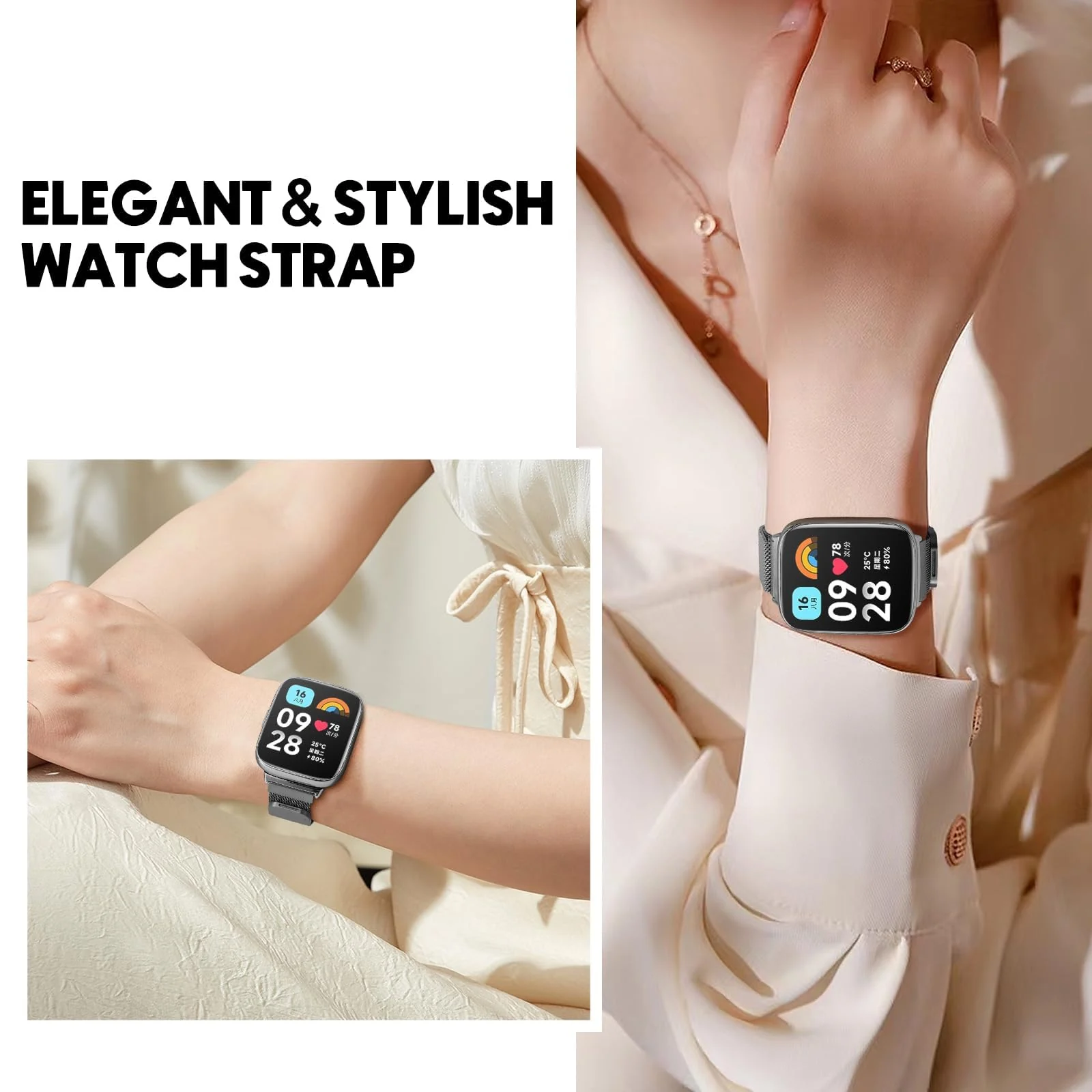 DL3 Mobilak Bracelet Compatible with Xiaomi Redmi Watch 3 Active/Redmi Watch 3 Lite, Stainless Steel Replacement Strap, Mesh Metal Watch Strap, Magnetic Adjustable Replacement Band For Men Women - Black