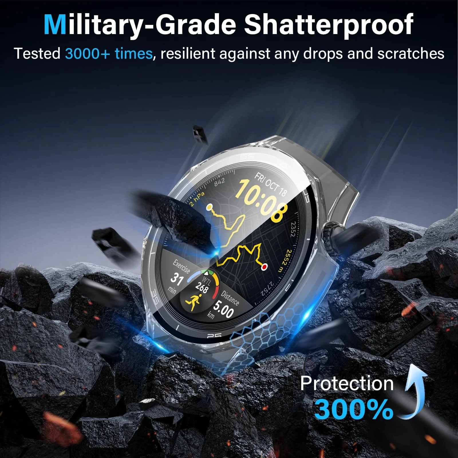 DL3 Mobilak Case with Screen Protector for Huawei Watch GT5 Pro 46mm, Bumper Full Coverage Hard PC Overall Protective Cover, Built-in Tempered Glass Film High Sensitivity - Clear