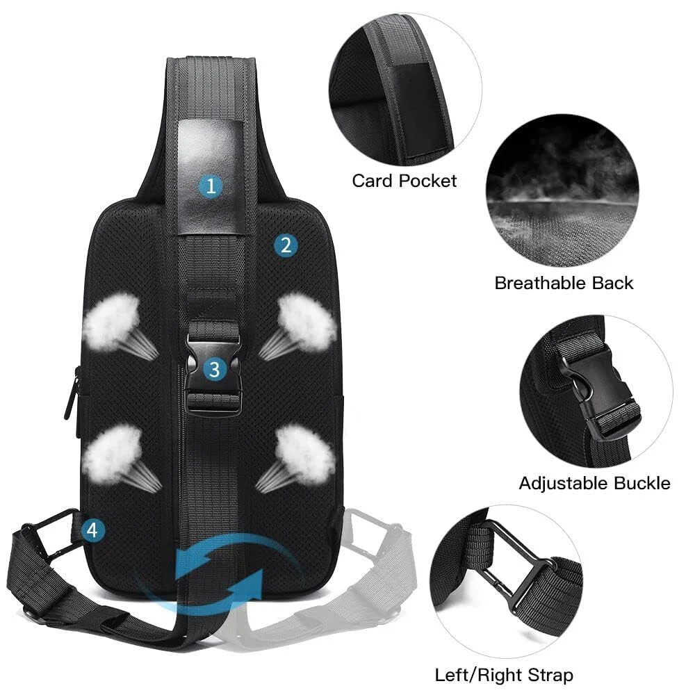 Mobigon Chest Bag for Men, Sling Crossbody Backpack with USB Charging Port & Combination Lock, Waterproof Shoulder Bag, Fits up to 12 Inch Tablet, Anti-Theft Travel Work Hiking Bag - Black