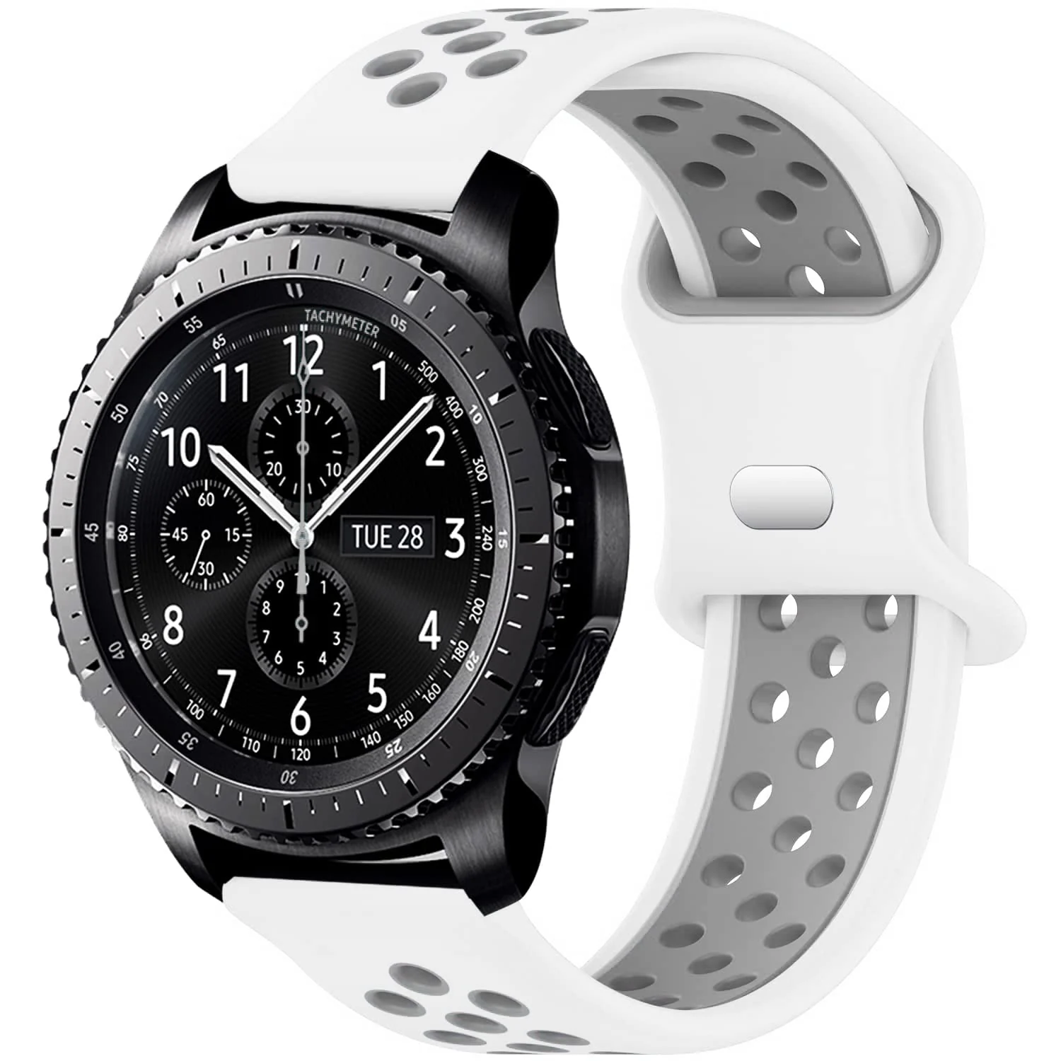 DL3 Mobilak Silicone Sport Bands 22MM Strap Compatible with Samsung galaxy watch3 45mm/galaxy 46mm/Gear S3/Huawei watch GT3 46MM/GT2E/GT2 Pro/GT GT2 46MM/Honor Magic Watch2 (&) - White & Grey