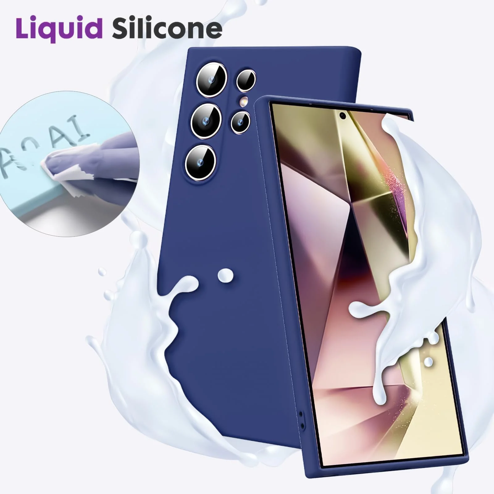 DL3 Mobilak Liquid Silicone Protective Case with Soft Microfiber Lining with Full Camera Protection for Samsung Galaxy S23 Ultra - Blue 1