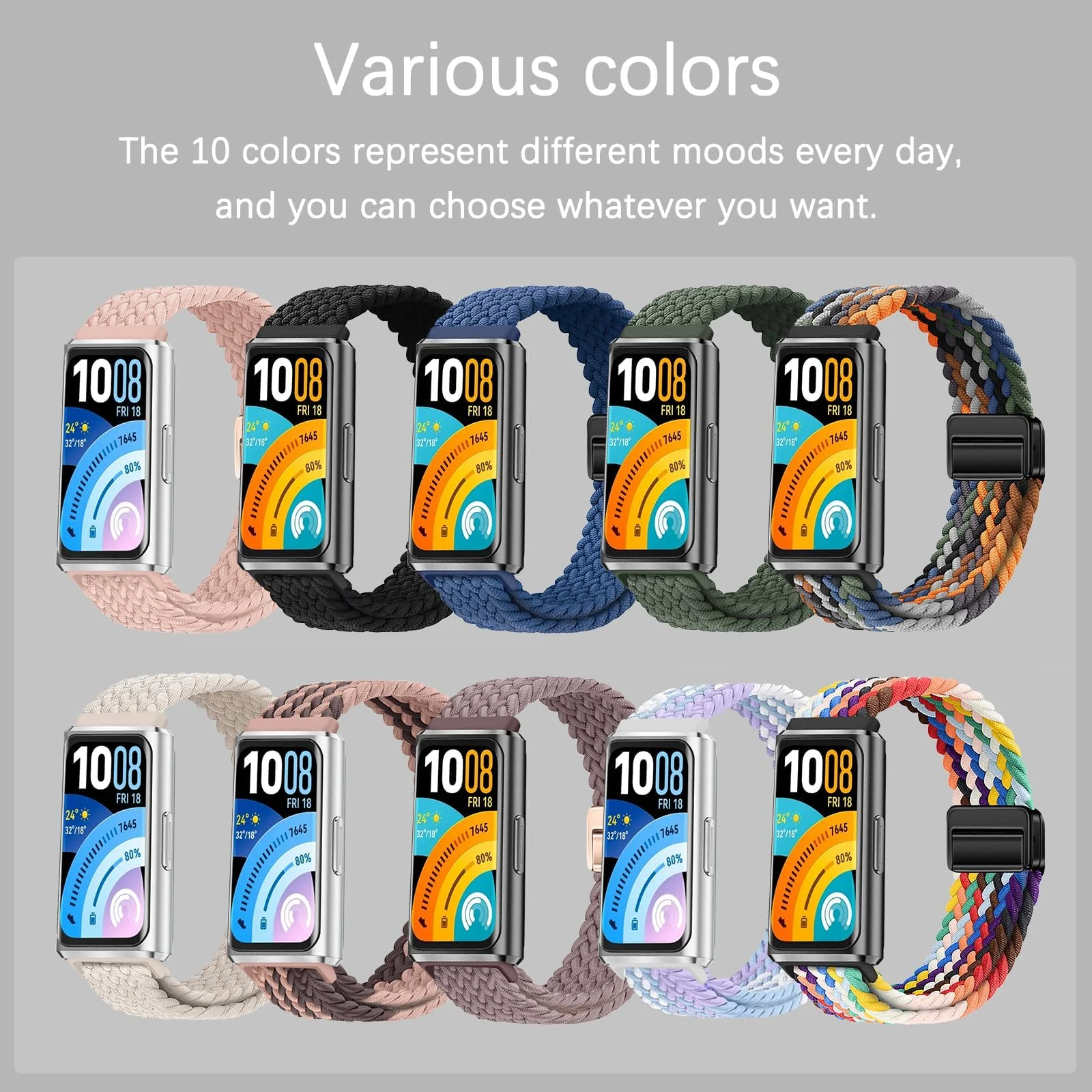 DL3 MOBILAK Braided Elastic Nylon Magnetic Watch Strap for Huawei Band 11 / Band 11 Pro, Starlight Star