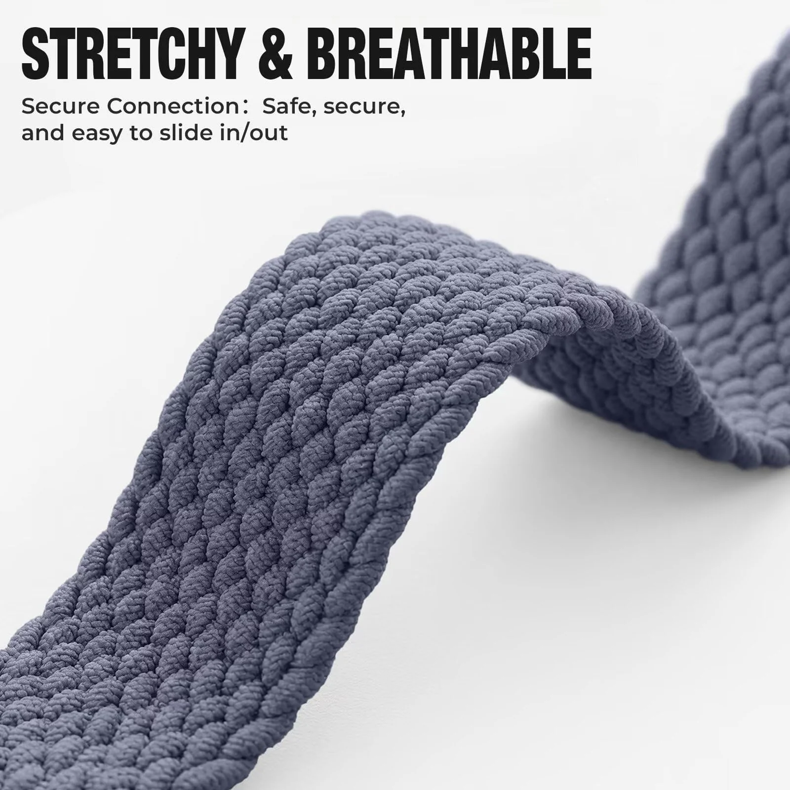 DL3 Mobilak Stretchy Nylon Solo Loop Strap For Apple Watch Band 40mm 41mm 38mm 42mm(Series 11 10) for Women Men, Sport Breathable Braided Wristband for iWatch Series 11 10 9 8 7 6 5 4 SE - Blue Gray