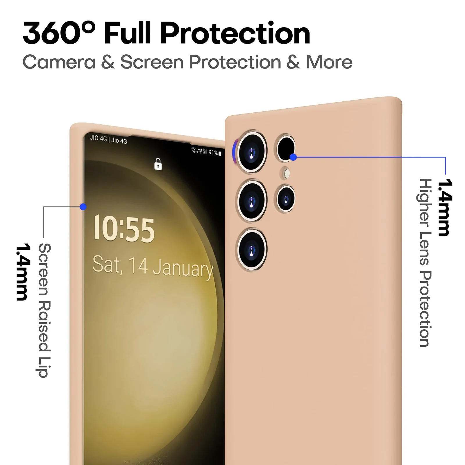 DL3 Mobilak Silicone Protective Case for Samsung Galaxy S22 Ultra 5G, Shock-absorbing protection, Scratch-resistant surface, Soft microfiber lining - Light Orange