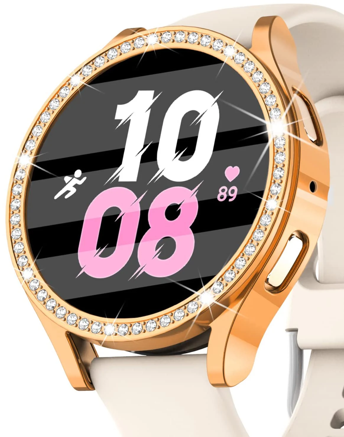 DL3 Mobilak Bumper Diamond Case Compatible with Samsung Galaxy Watch 5 44MM / Galaxy Watch 4 44mm, Bling Crystal Diamonds PC Plastic Protector Case Cover Frame For Galaxy Watch 4/5 44 MM