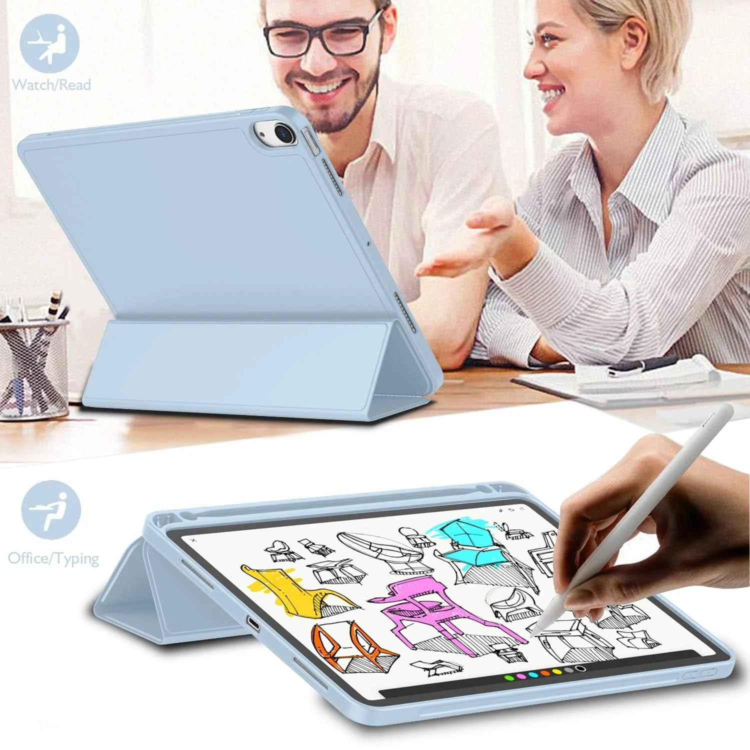 DL3 Mobilak iPad Air 11-Inch M2 (2024), iPad Air 5/4 (2022/2020 5th/4th 10.9-Inch) Case with Pencil Holder Full Body Protection + Charging Support Compatible with Apple Pencil (2nd - Sky Blue