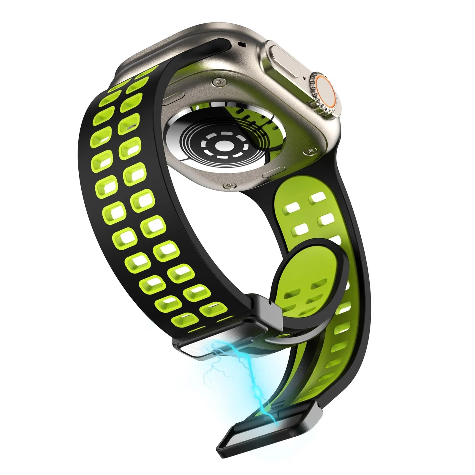 DL3 Mobilak Compatible with Apple Watch Ultra Band 49mm 45mm 44mm 42mm 41mm 40mm 38mm, Silicone Strap with Magnetic for iWatch Ultra SE Series 9 8 7 6 5 4 3 2 1 (38mm/40mm/41mm) - Black Green