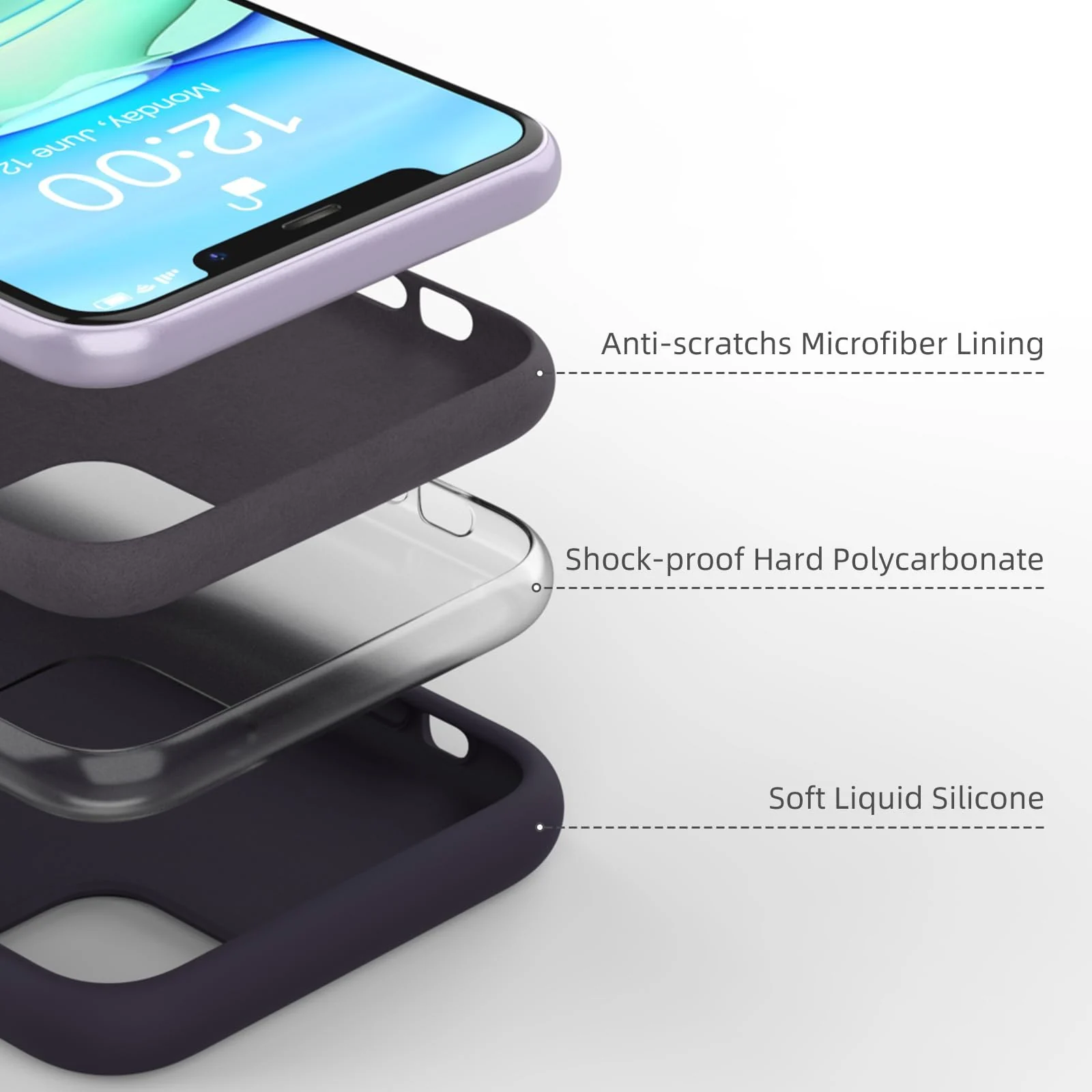 DL3 Mobilak Liquid Silicone Protective Case for iPhone 11 (6.1 Inch) with Camera Protection and Microfiber Lining - Deep Purple