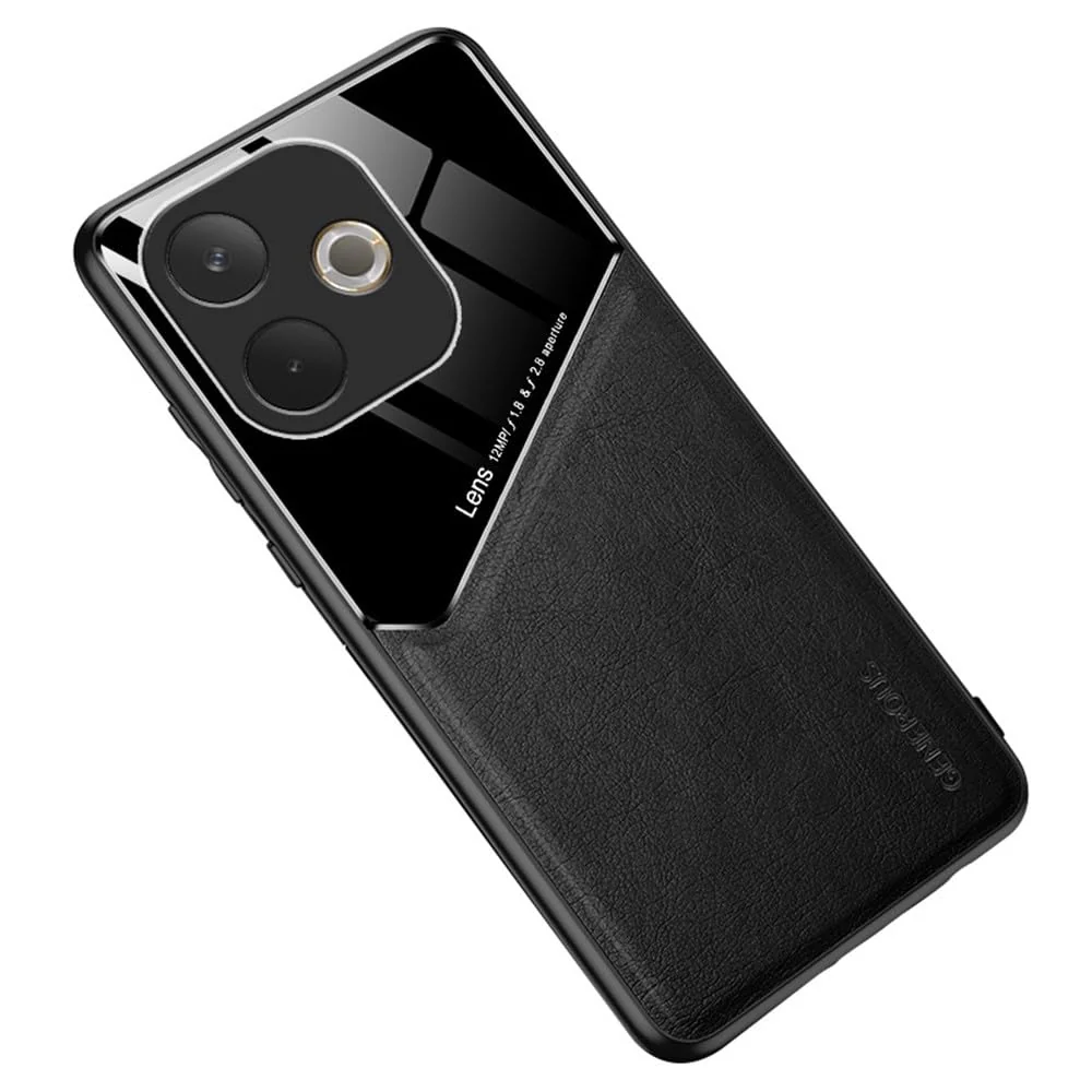 DL3 Mobilak Faux Leather and Plexiglass TPU Case for OPPO A5 Pro with Magnetic Car-Mount Support and Shockproof Design - Black