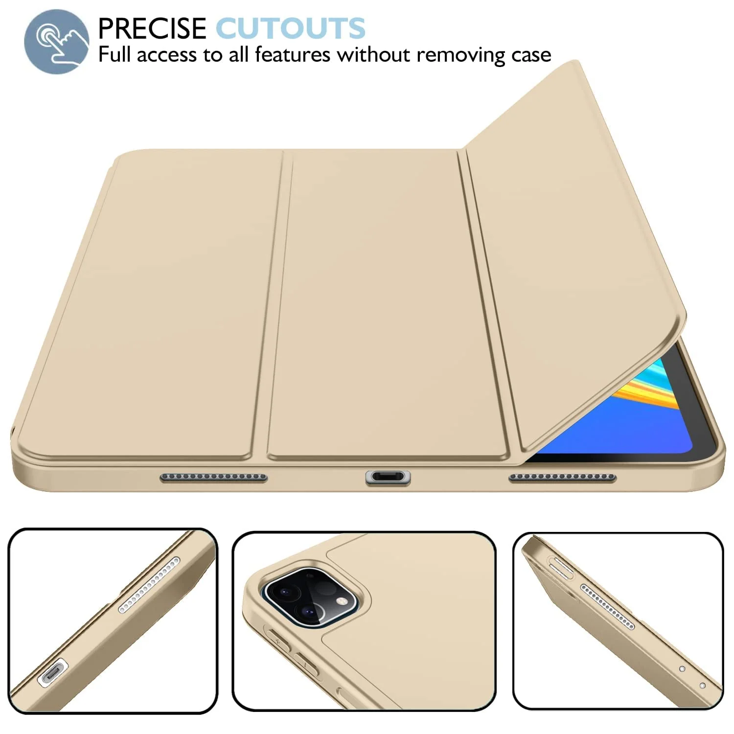 DL3 Mobilak iPad Pro 11 Inch Case 2022(4th Gen)/2021(3rd Gen)/2020(2nd Gen) with Pencil Holder, Smart iPad Case [Support Touch ID and Auto Wake/Sleep] with Auto 2nd Gen Pencil Charging - Gold