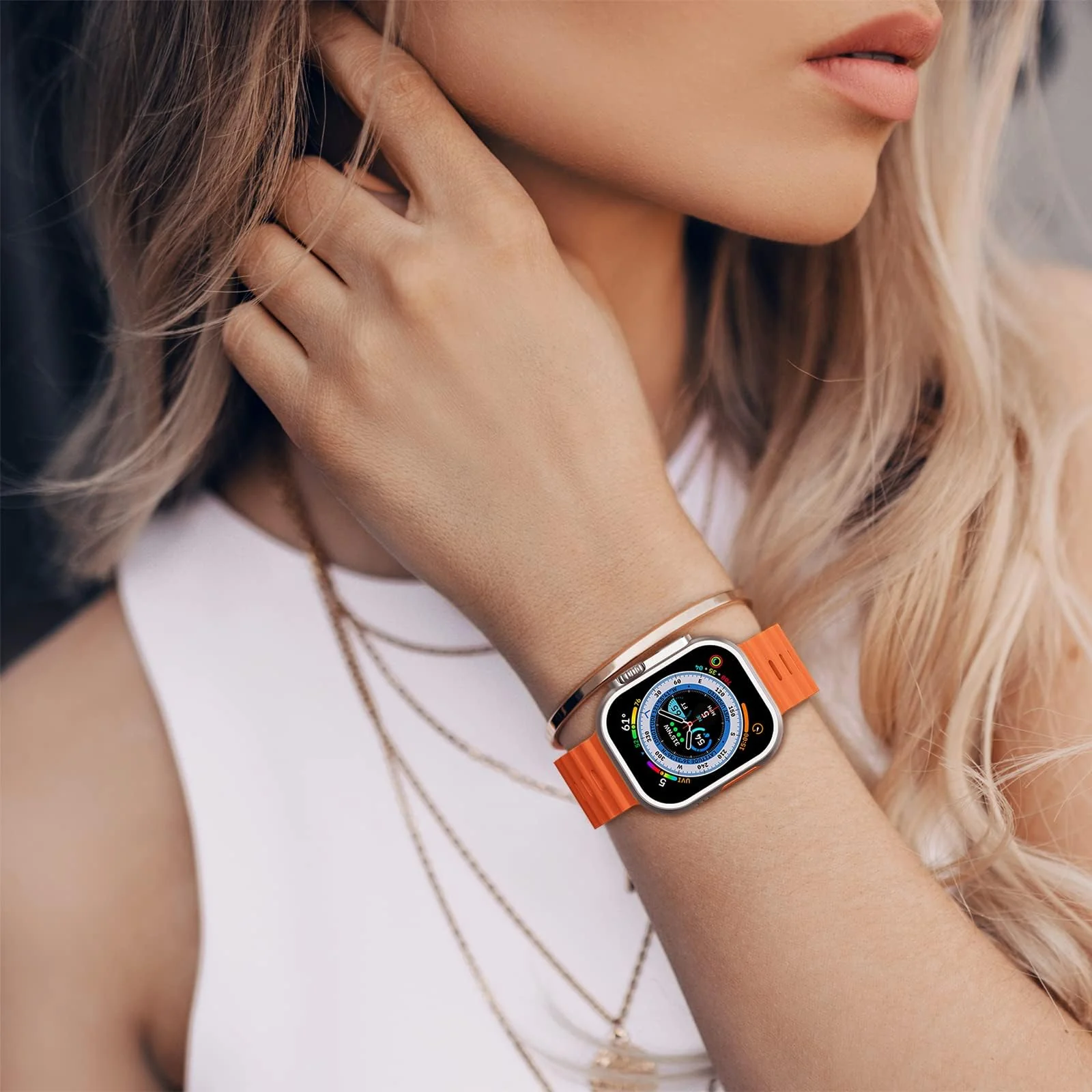 DL3 Mobilak Ocean Band For Apple Watch Ultra 49mm 45mm 44mm 42mm, Waterproof Soft Silicone Sport Wristbands Replacement Strap iWatch Ultra SE 8 7 6 5 4 3 2 1 (38MM/40MM/41MM) - Orange