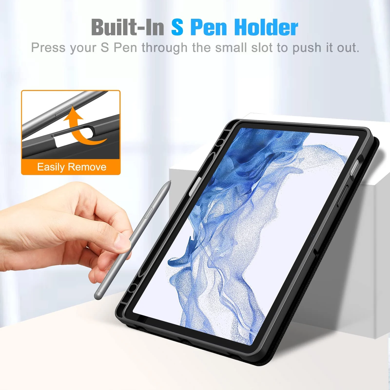 DL3 Mobilak Smart Case for Samsung Galaxy Tab S8 Plus 2022/S7 FE/S7 Plus 12.4 with Pencil Holder, Soft TPU Smart Stand Back Cover Auto Wake/Sleep Feature - Black