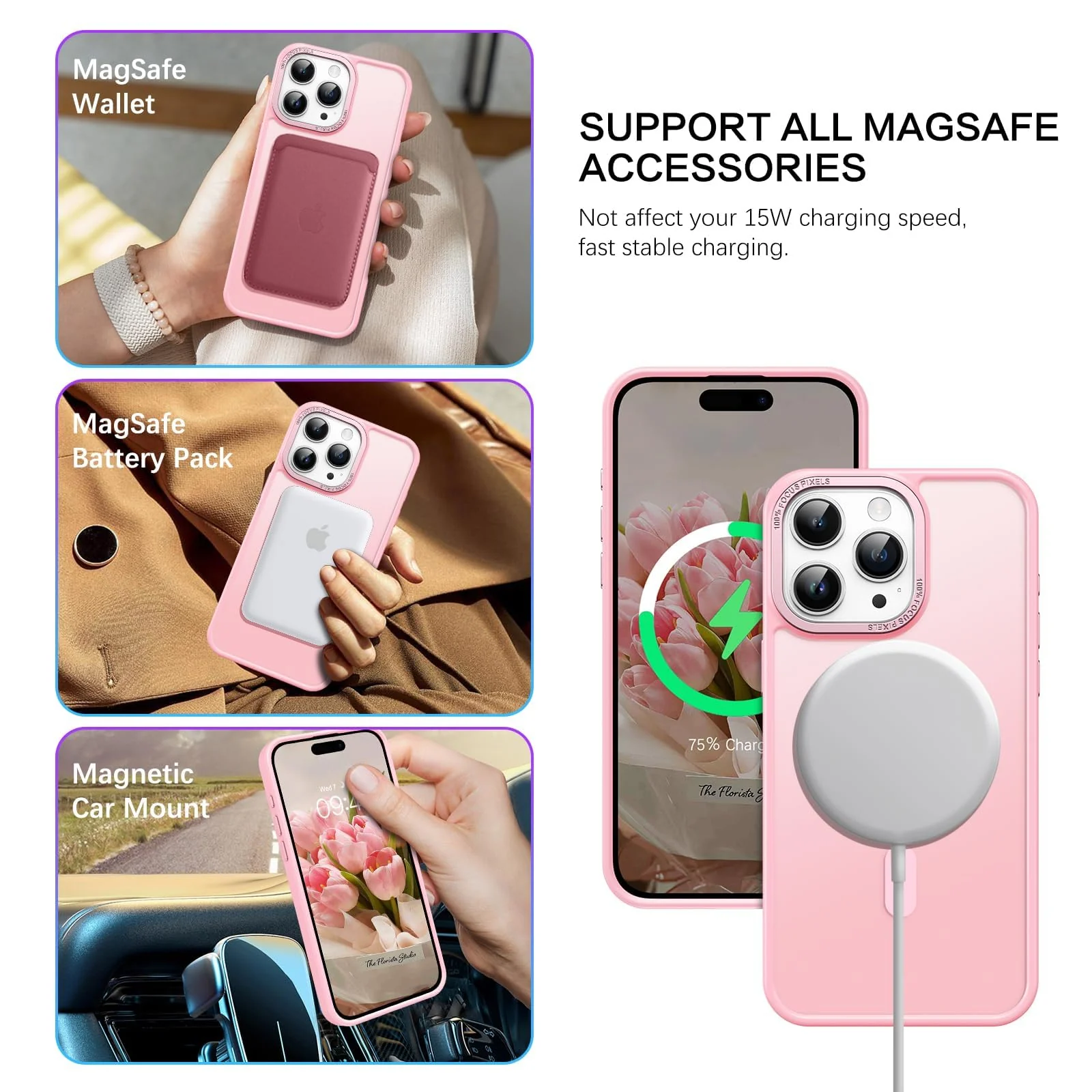 DL3 Mobilak Case for iPhone 13 Pro Max 6.7-inch Magnetic Translucent Matte Phone Cases [Compatible with MagSafe] Thin Slim Fit Shockproof Hard Protective Cover for Men Girls - Pink