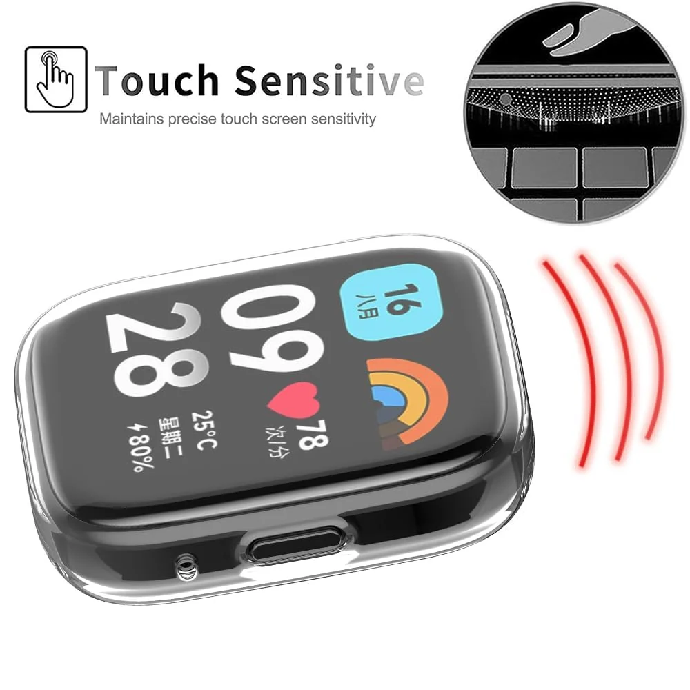 DL3 Mobilak Case for Xiaomi Redmi Watch 3 Lite/Active With Built-in Screen Protector, All-Around Soft TPU Shockproof Cover, Slim Guard Thin Bumper Shell Protector - Clear