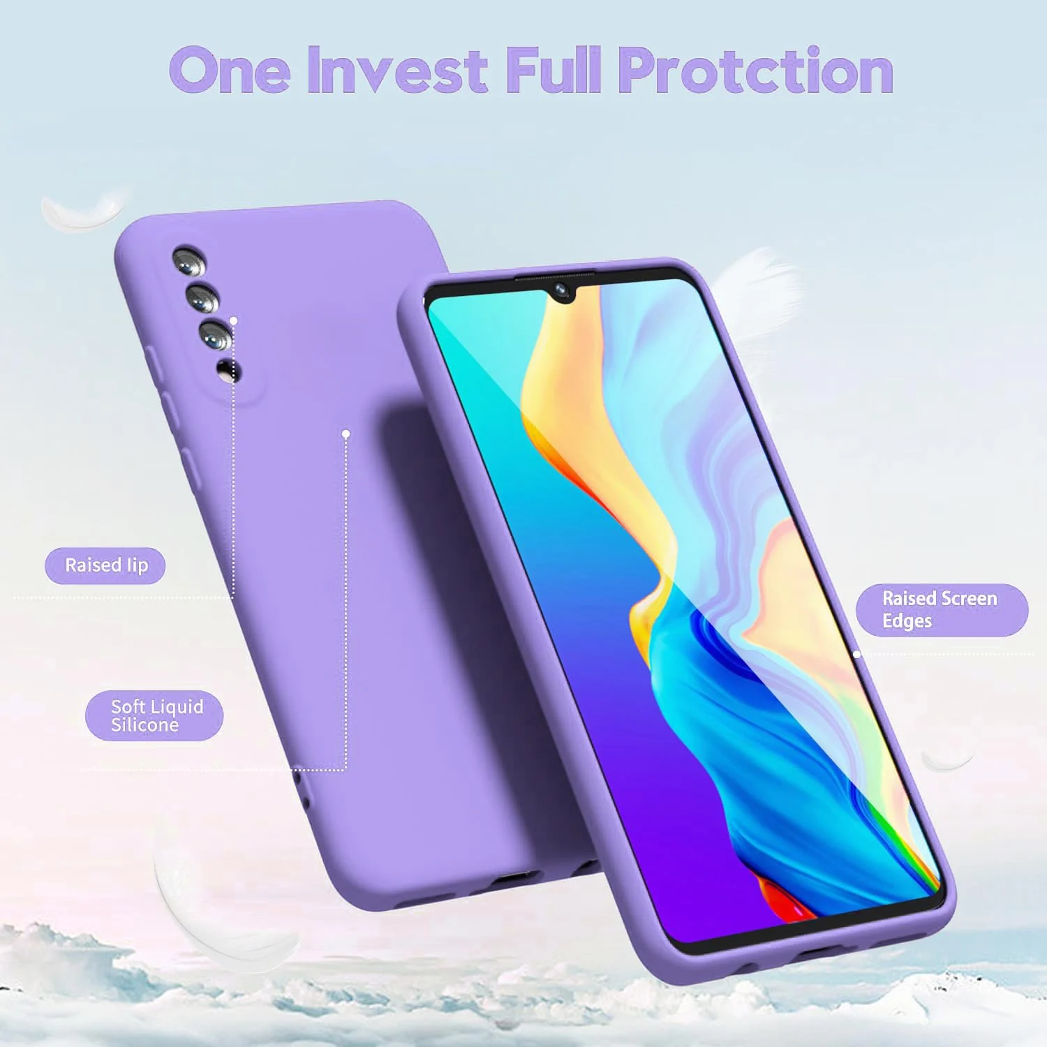 DL3 Mobilak Liquid Silicone Protective Case for Xiaomi Mi 9 Lite with Microfiber Lining and Shockproof Design - Light Purple