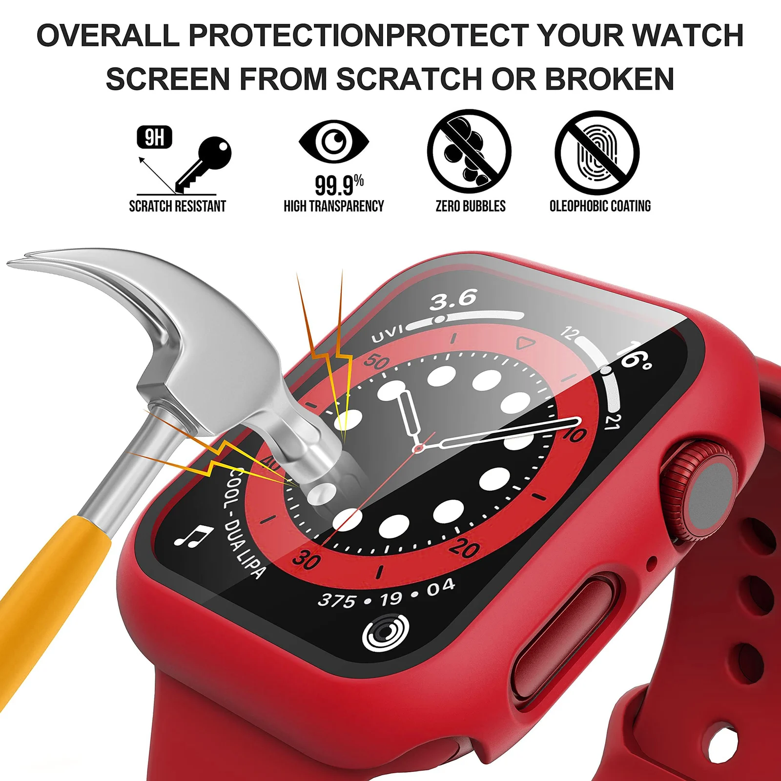 DL3 Mobilak Hard Case Designed for Apple Watch Series 8/7/6/5/4/Series SE/SE 2 44mm, Built-in 9H [HD Clear] Tempered Glass Screen Protector, [Full Protection] Slim Cover for 44mm - Red
