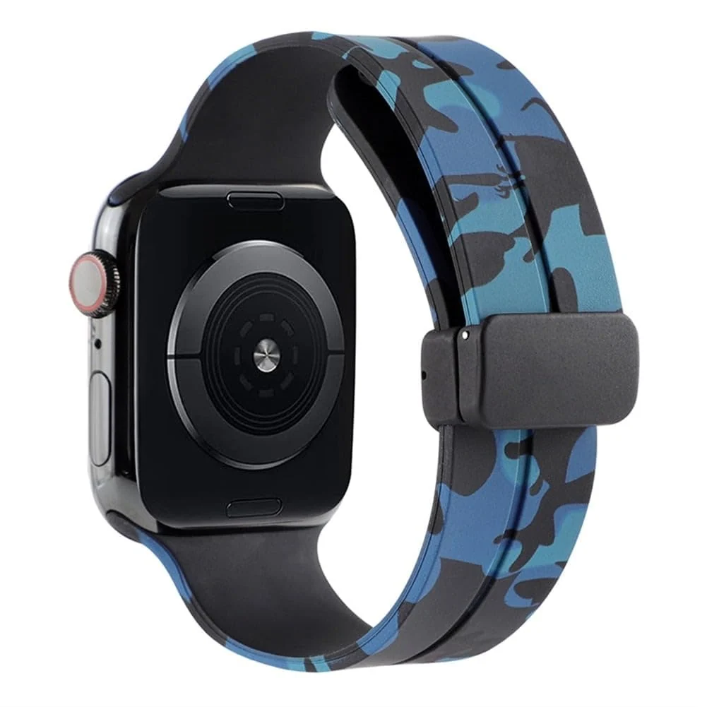 DL3 Mobilak Magnetic for Apple Watch Ultra Band 49mm 45mm 44mm 41mm 40mm 38mm 42mm, Soft Sport Silicone Strap for iwatch Series 9 8/7/6/5/4/3/2/SE/Ultra 2 (Camouflage, 38mm/40mm/41mm) - Camouflage Blue