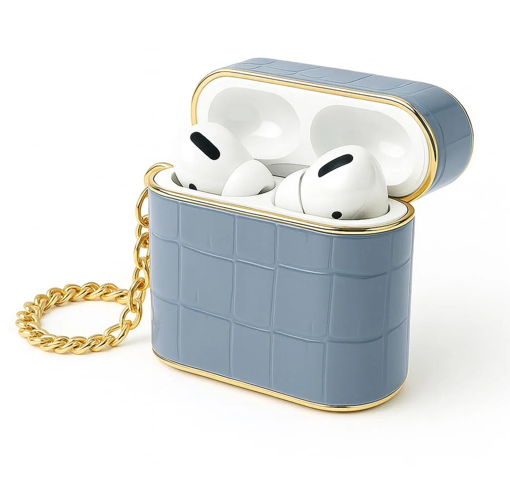 DL3 Mobilak Luxury AirPods 3 Case with Gold Chain, Crocodile Pattern PU Leather Protective Cover for Apple AirPod 3rd Generation 2021, Shockproof, Stylish Gift for Women & Men