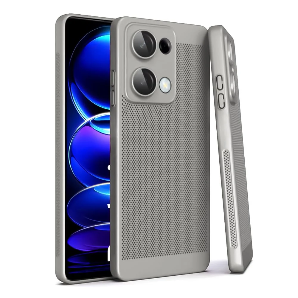 DL3 Mobilak Case for Xiaomi Redmi Note 13 4G (Not Fit 5G) Heat Dissipation with Built-in Camera Lens Protector Slim Fit Breathable Cooling Anti-Fingerprint Hard PC Back Shockproof - Gray