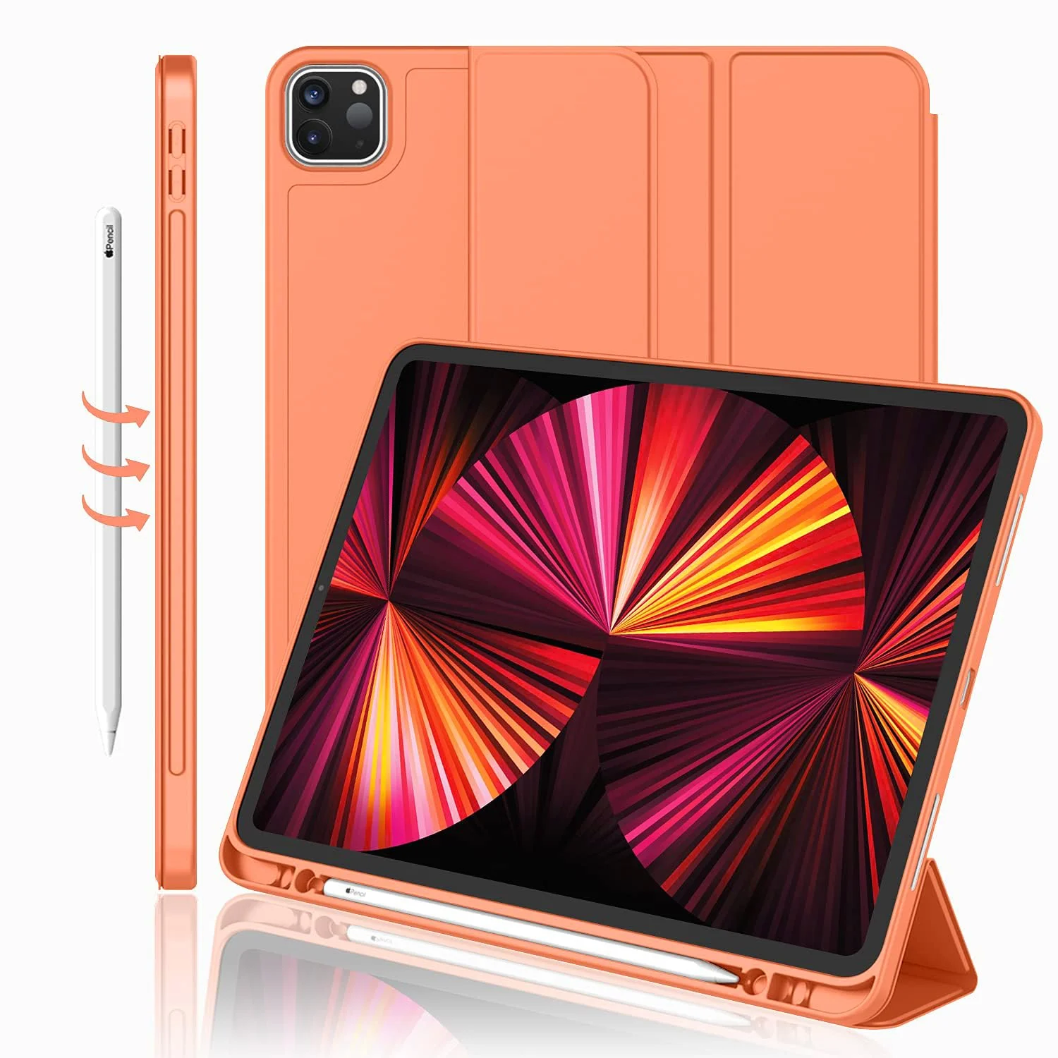 DL3 Mobilak New iPad Pro 12.9 Inch Case 2022/2021/2020(6th/5th/4th Gen) with Pencil Holder, Smart iPad Case [Support Touch ID and Auto Wake/Sleep] with Auto 2nd Gen Pencil Charging - Orange