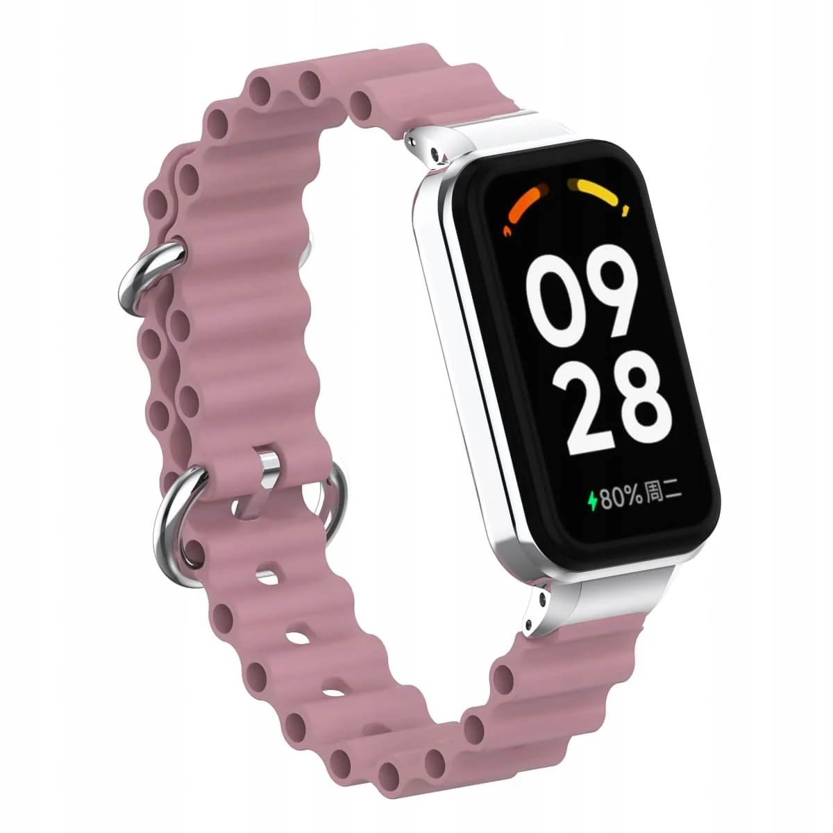 DL3 Mobilak Ocean Strap Compatible with Xiaomi Redmi Band 2/Smart Band 8 Active, Adjustable Silicone Band with Metal Buckle and Frame for Women and Men - Rosy Brown