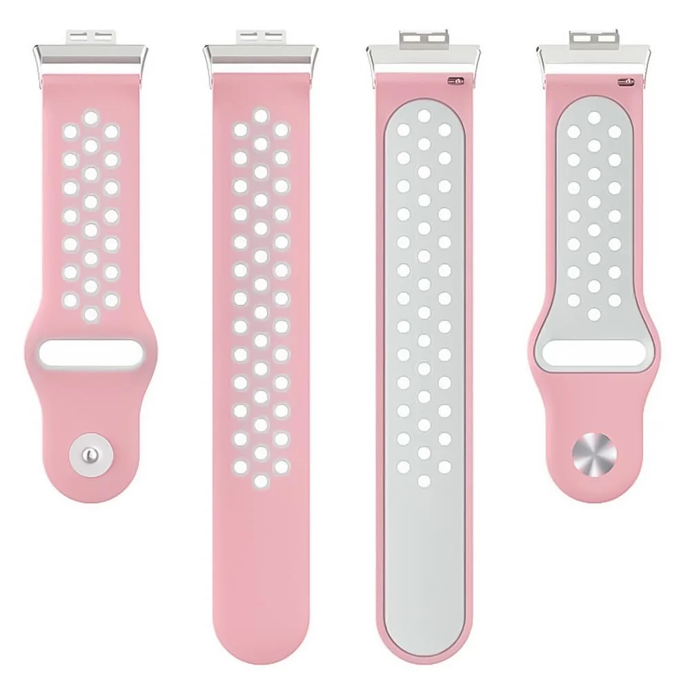 DL3 Mobilak Sport Strap Compatible with Huawei Watch Fit & Huawei Watch Fit New & Huawei Watch Fit Elegant, Breathable Silicone Double Hole Snap Buckle Band - Pink & White