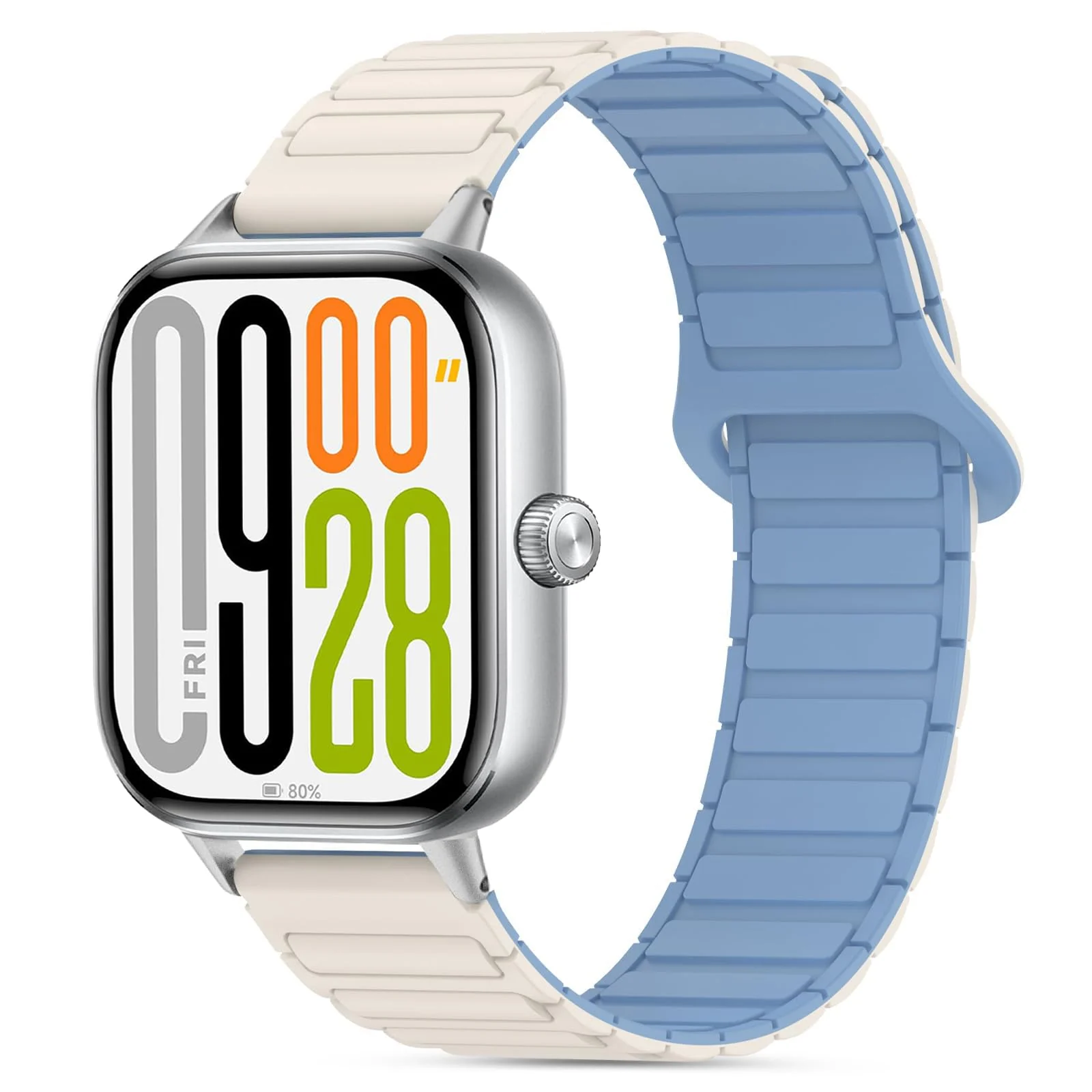 DL3 Mobilak Magnetic Strap for Redmi Watch 4/5/6/Xiaomi Smart Band 8 Pro/Band 9 Pro Replacement Straps Strong Silicone, Easy to Wear, Waterproof, Sporty, Daily Wear Watchbands for Men and Women - Starlight | Light Blue