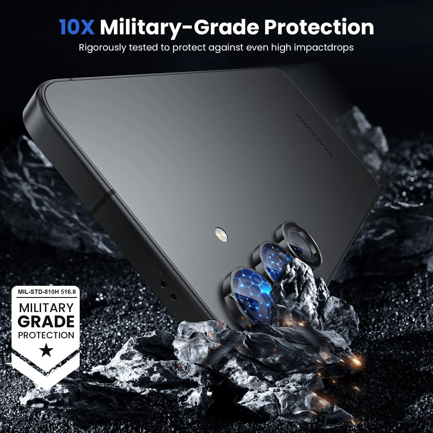 DL3 Mobilak Camera Lens Protector for Samsung Galaxy S25 FE Accessories, 9H Tempered Glass Metal Individual Ring Camera Cover Screen Protector, Case Friendly, Anti Scratch - Black