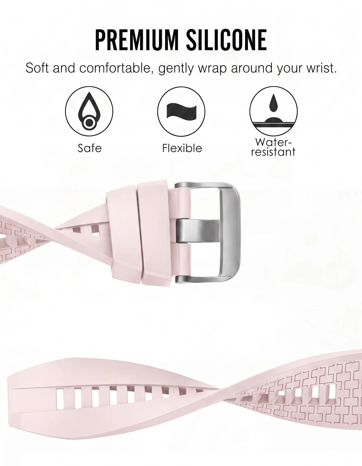 MOBIGON Soft TPU Silicone Sport Strap for Huawei Watch Fit 3 / 4 / 4 Pro / 5 / 5 Pro, Light Pink